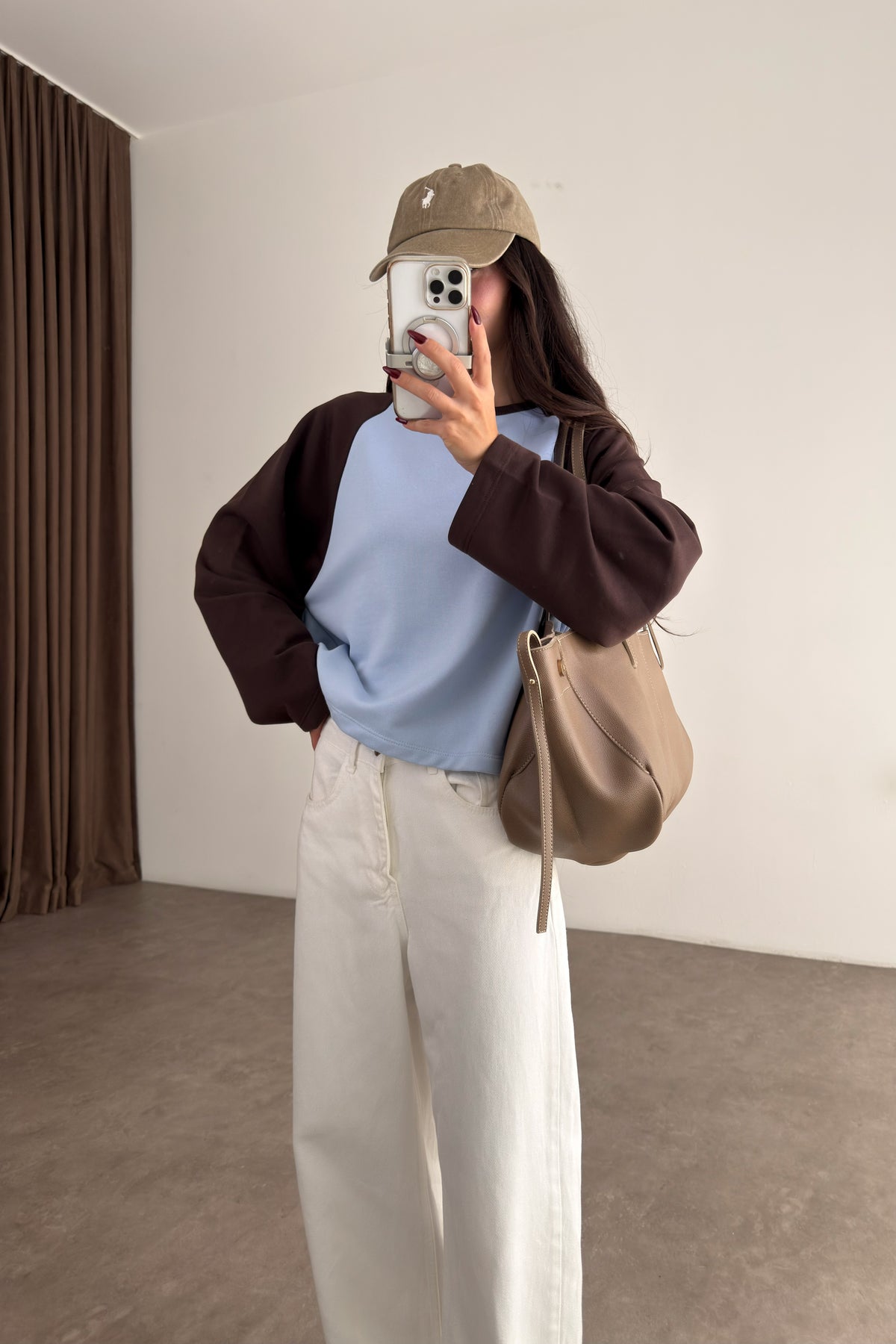 Kahve Mavi Beyzbol Sweatshirt