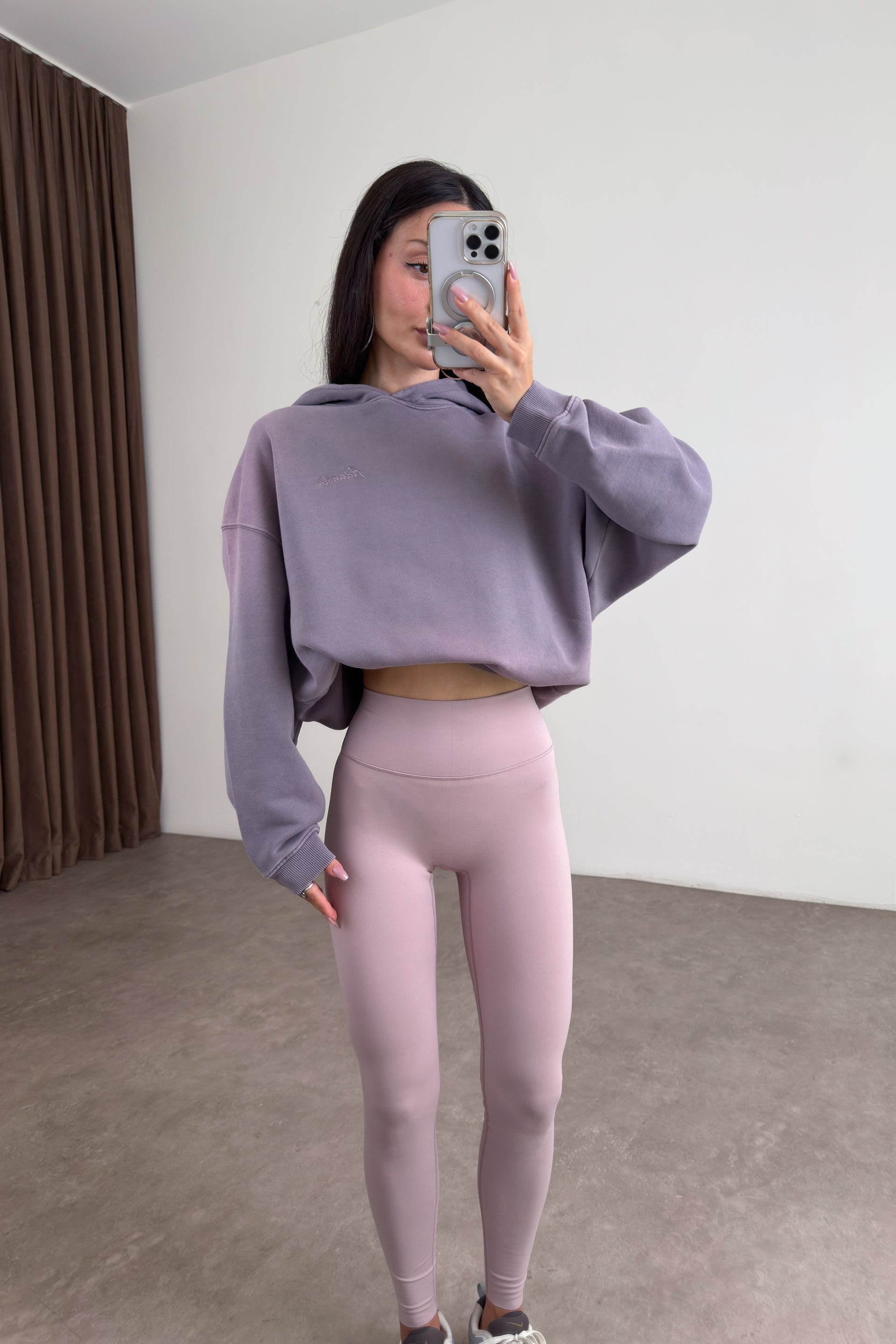 Orijinal Marka Kapüşonlu Asit Efektli Lila Sweatshirt