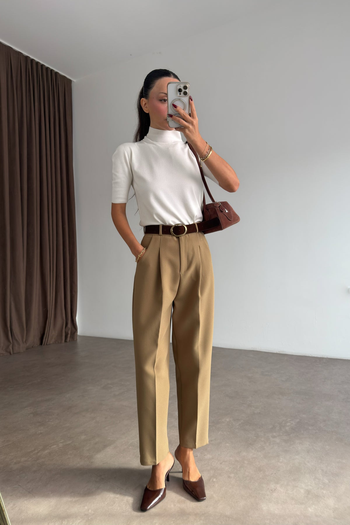 Premium Kemerli Olive Havuç Pantolon