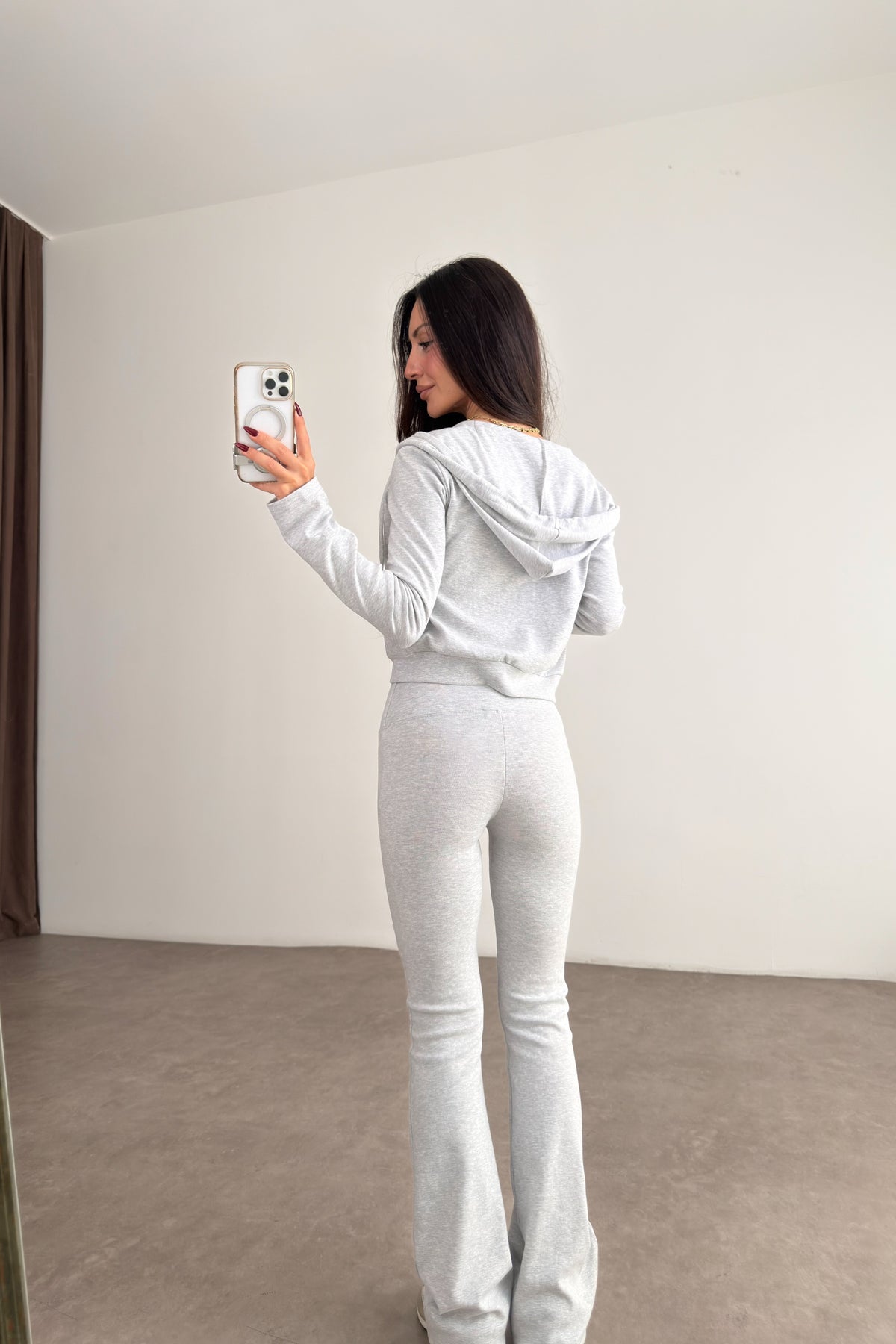 Flare Pantolon Ceket 3'lü Gri Spor Takım