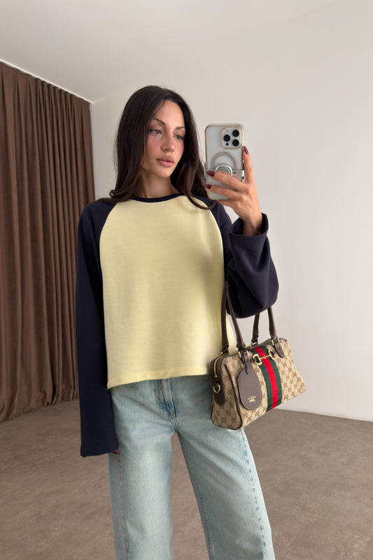 Lacivert Sarı Beyzbol Sweatshirt