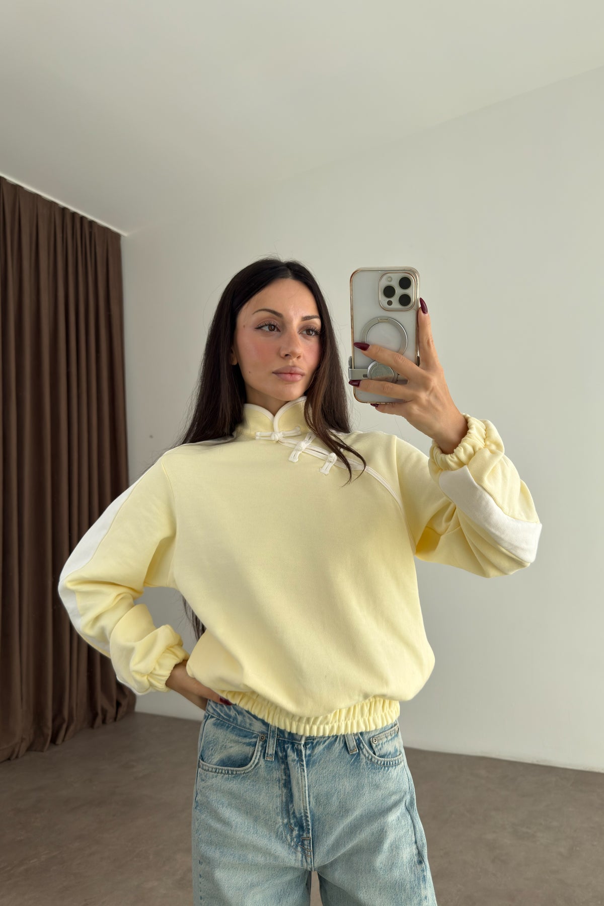 Brshk Asimetrik Frog Kapama Sarı  Sweatshirt