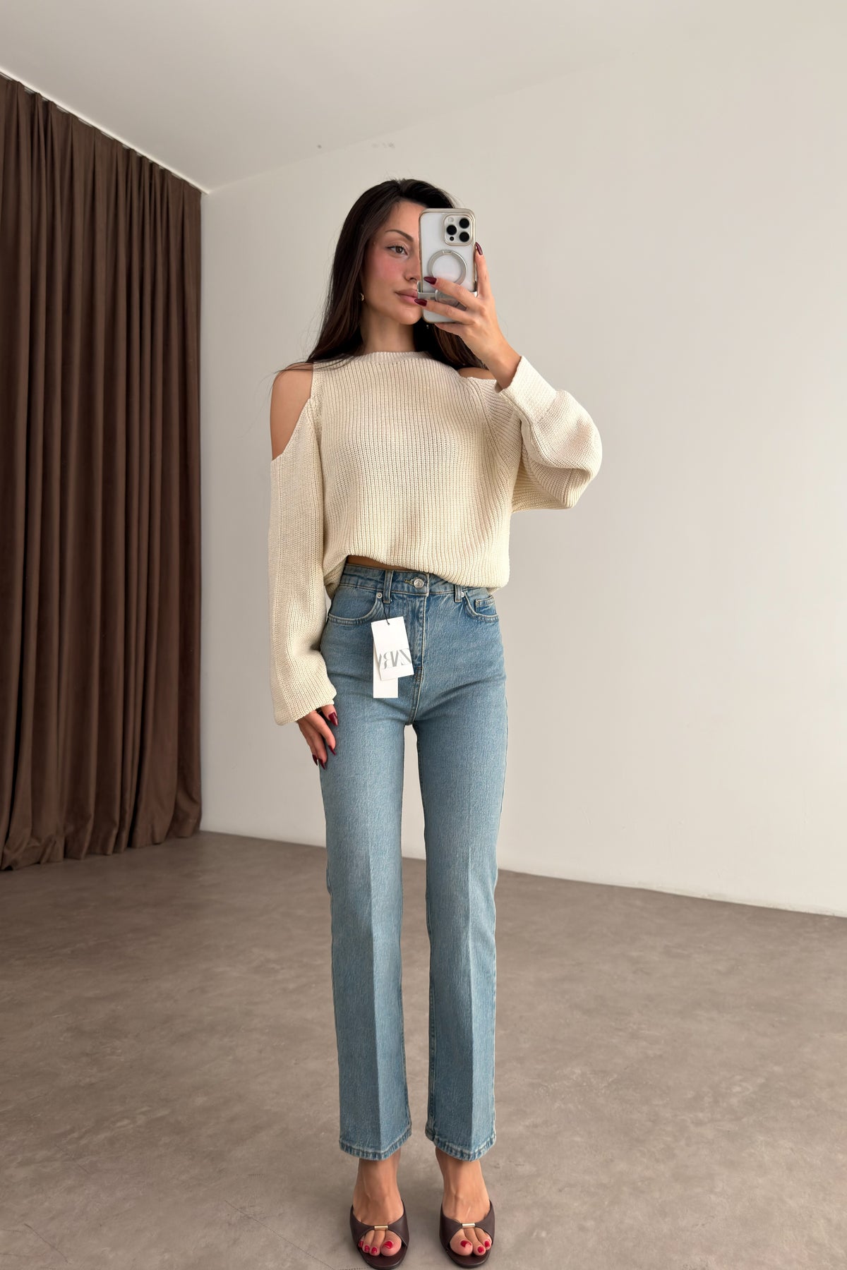 Zra Orj. Teal Blue Yüksek Belli Mom Fit Jean