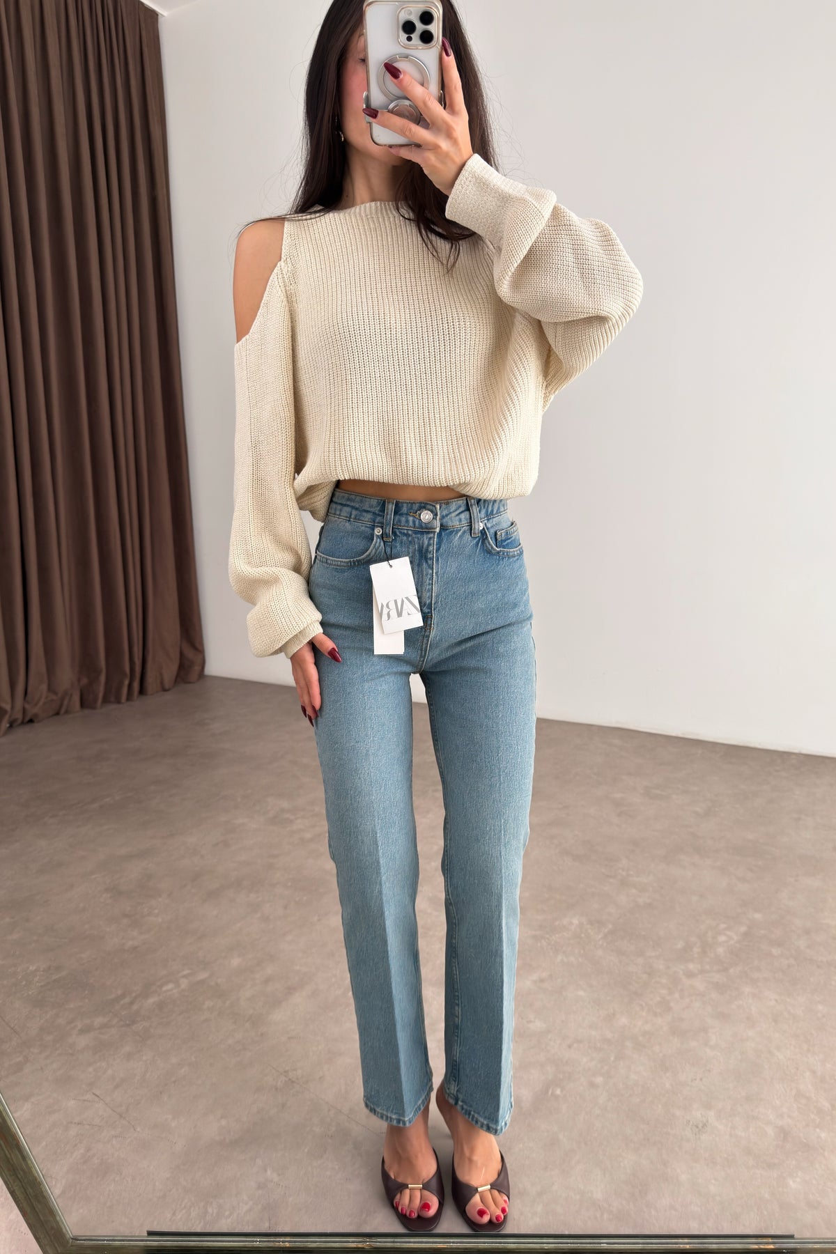 Zra Orj. Teal Blue Yüksek Belli Mom Fit Jean