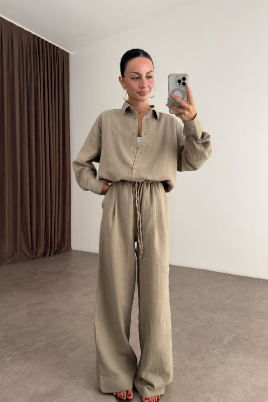 Bymn Oversize Müslin Gömlek Pantolon Çağla Takım
