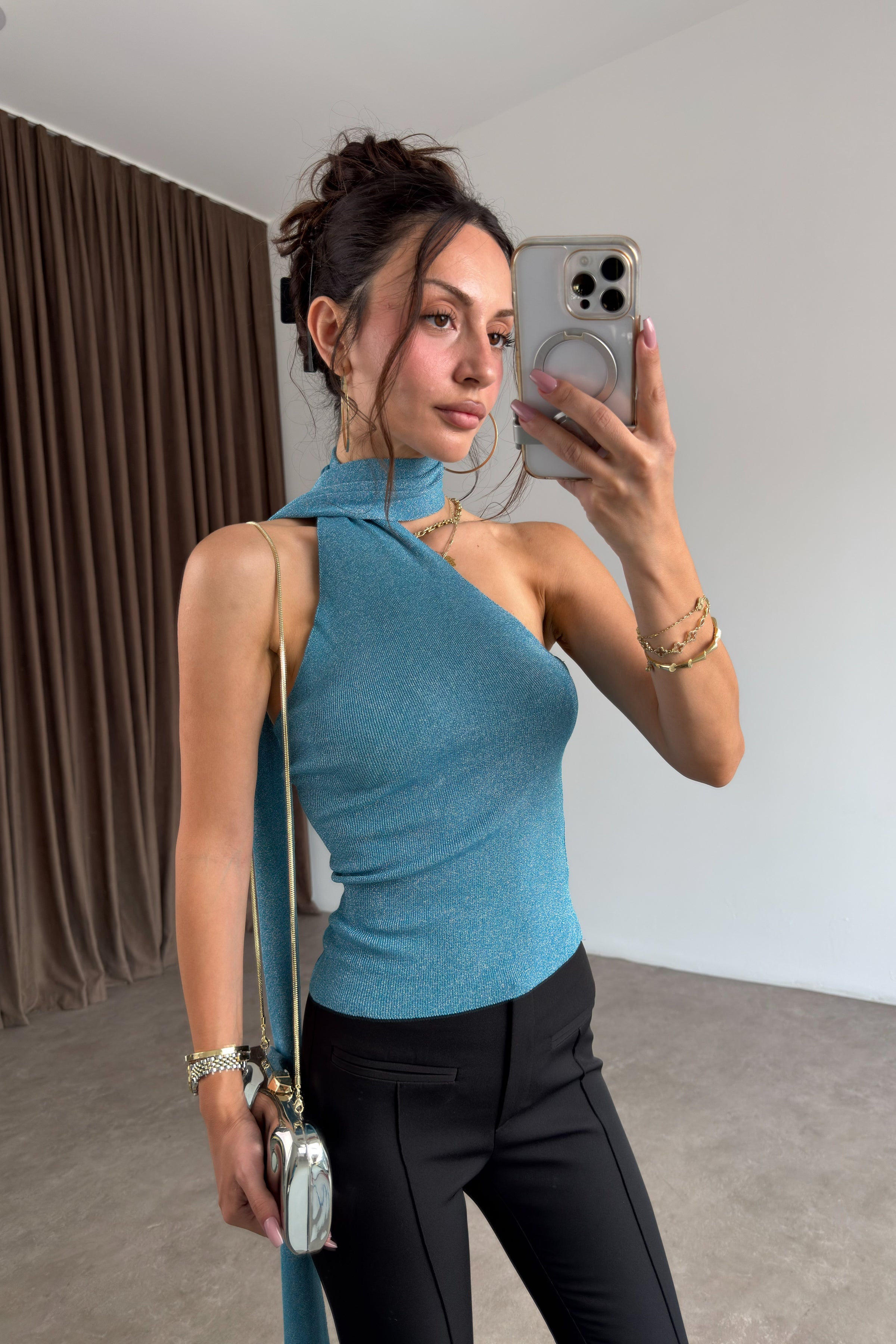 Mng Orj Işıltılı Şal Detaylı Bluz