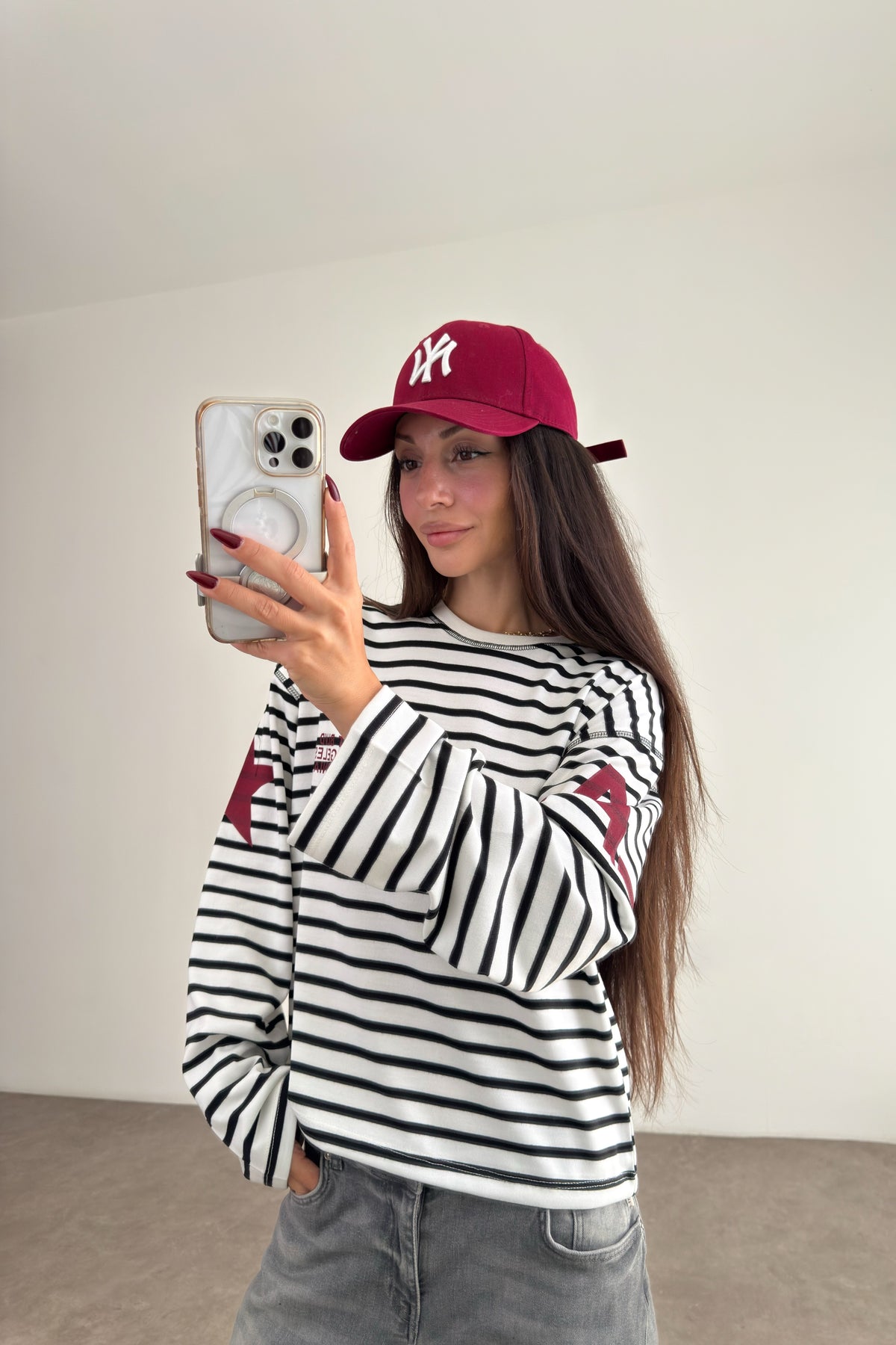 LA Siyah Beyaz Çizgili Sweatshirt
