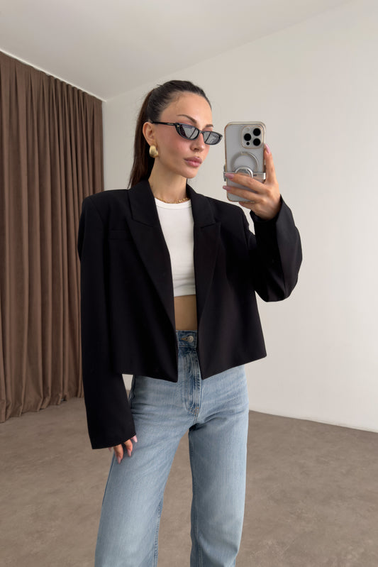 Zra Orj Siyah Kısa Blazer Ceket