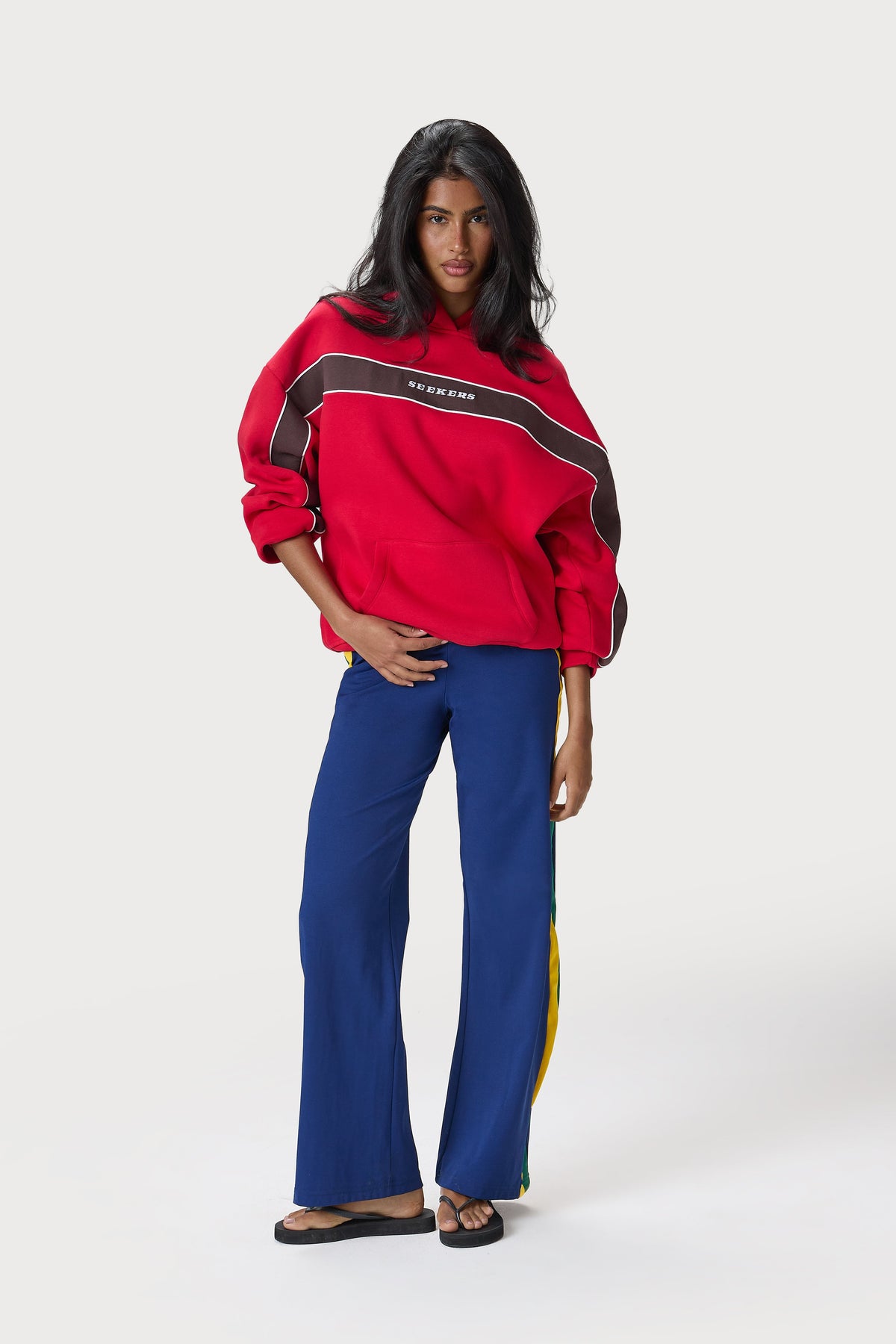 Seekers Kahve Şeritli Kırmızı Sweatshirt
