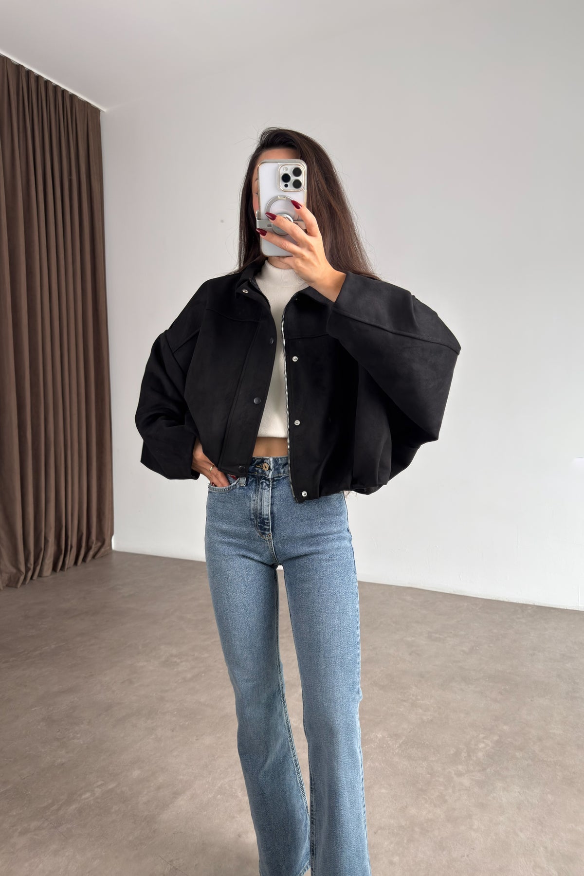 Premium Siyah Süet Bomber Ceket