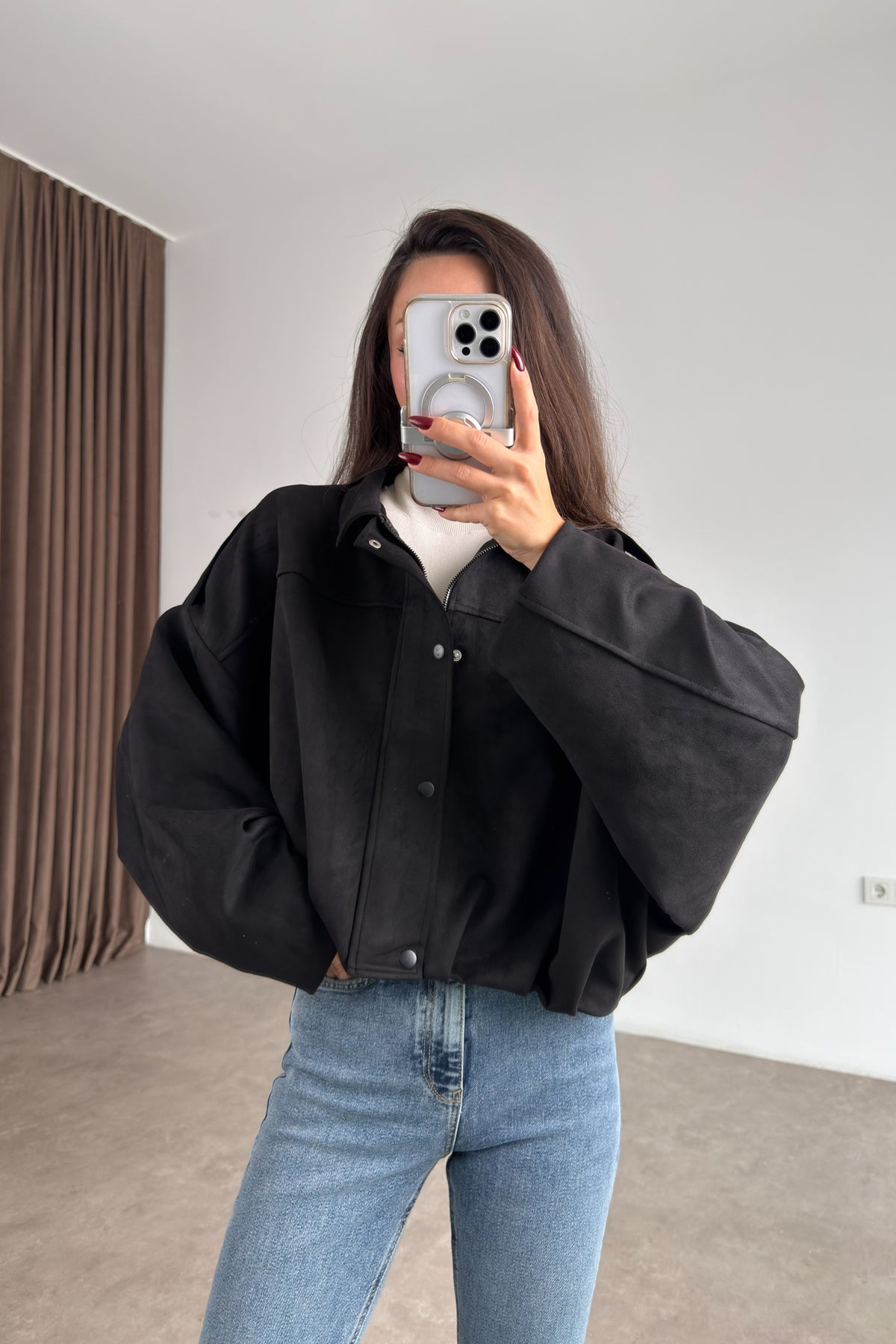 Premium Siyah Süet Bomber Ceket