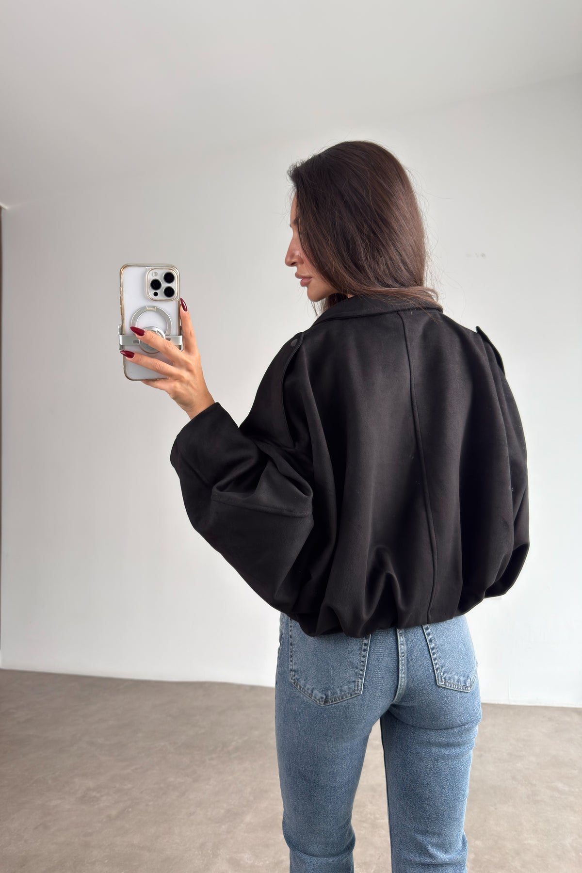 Premium Siyah Süet Bomber Ceket