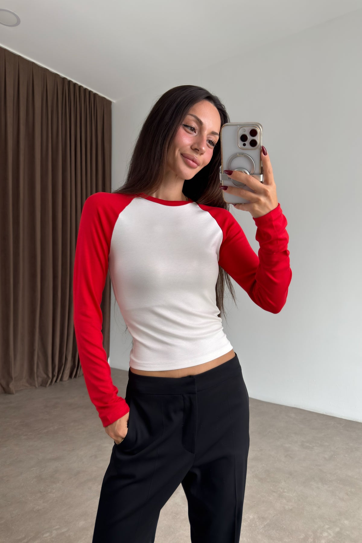 Raglan Kollu Kırmızı Beyaz Body