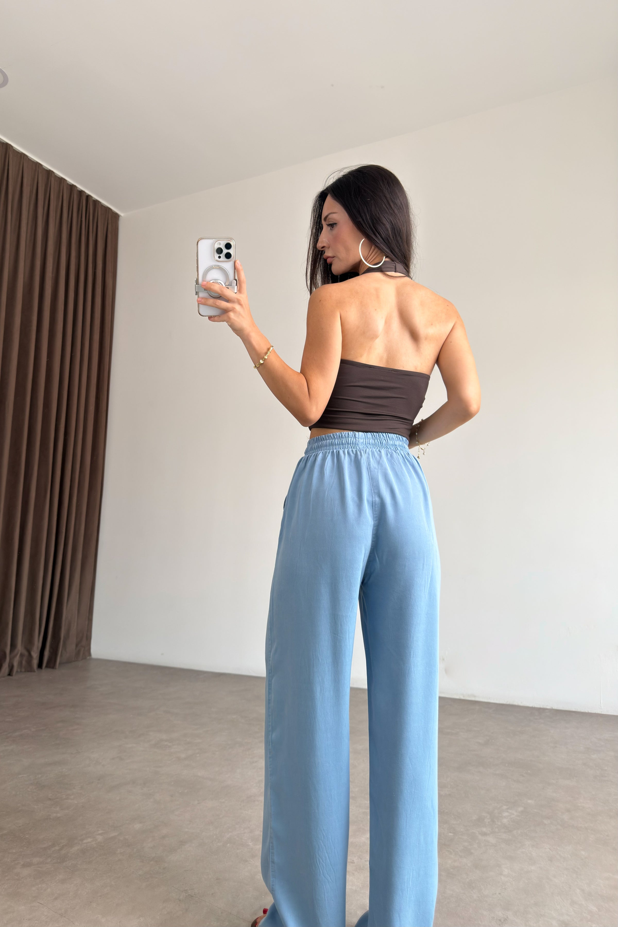 Mssmo Yüksek Bel Pamuk Mavi Tensel Pantolon