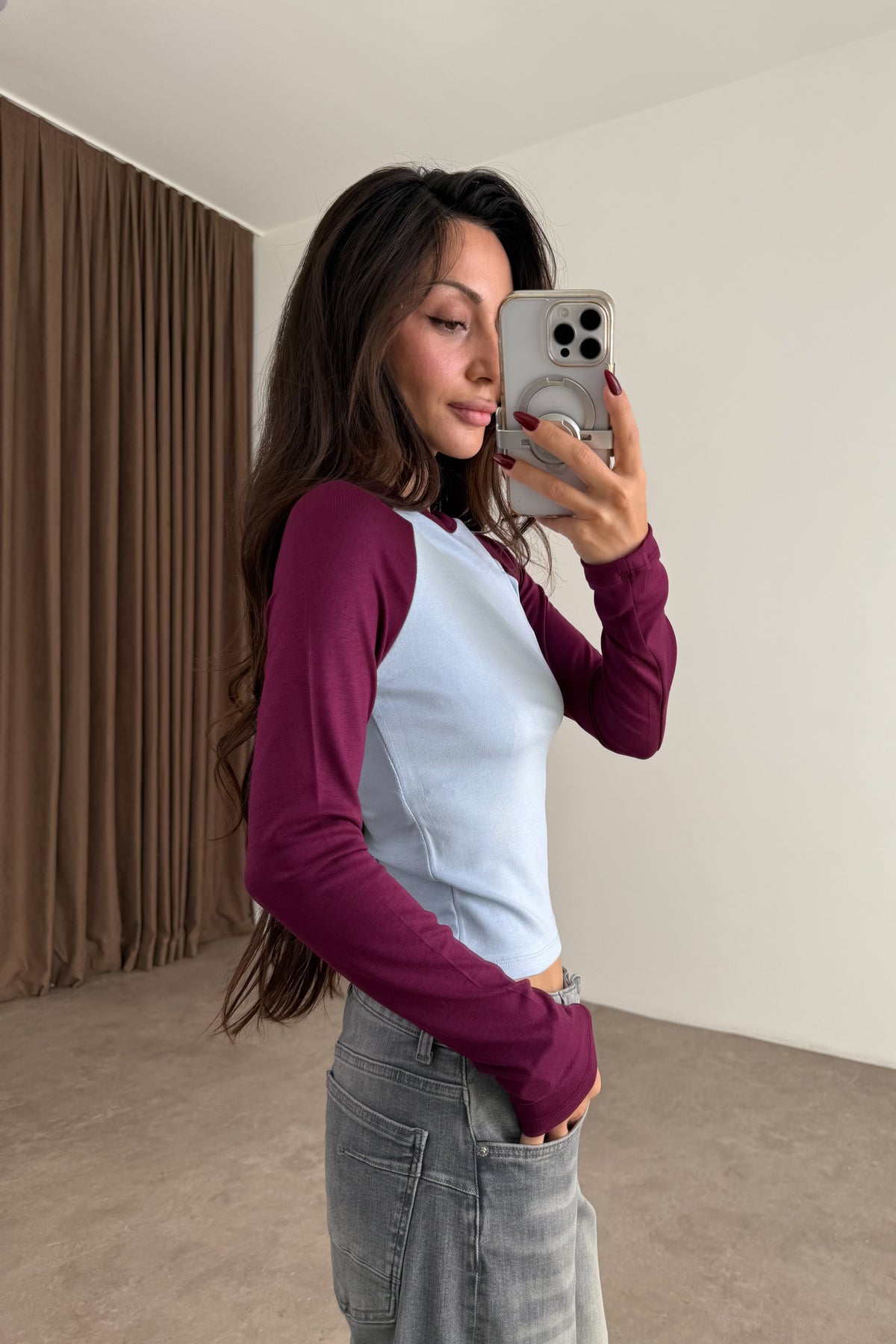 Raglan Kollu Mürdüm Mavi Body