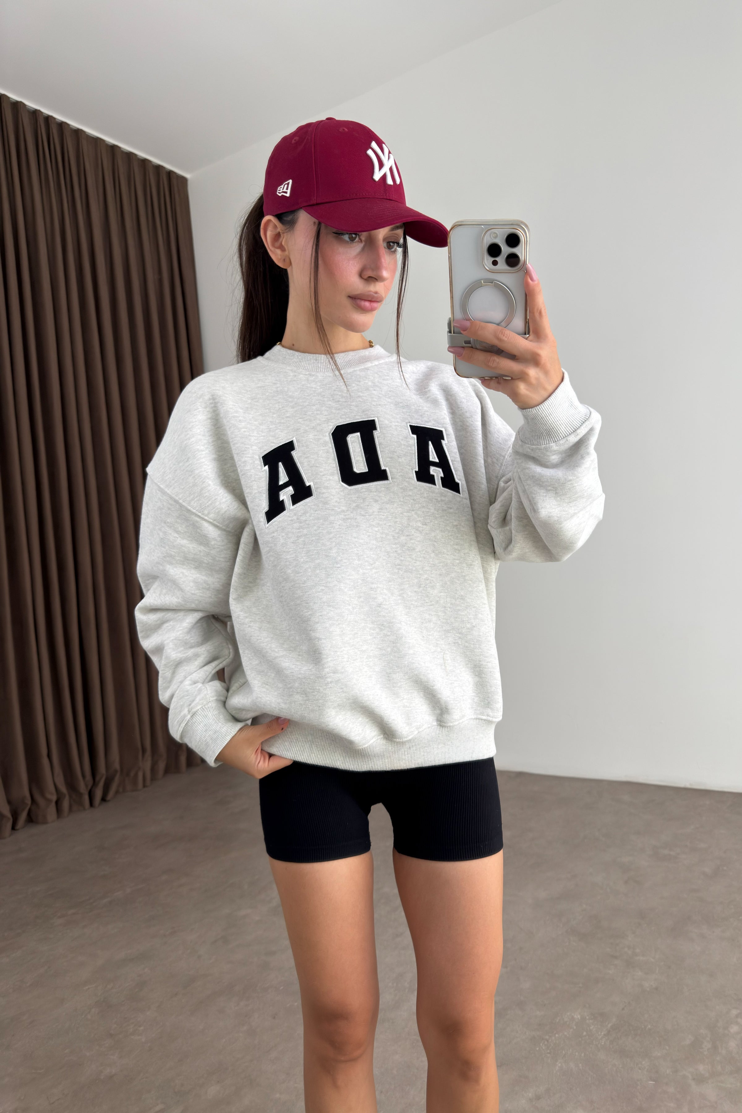 Orijinal Marka Ada Gri Melanj Bisiklet Yaka Sweatshirt
