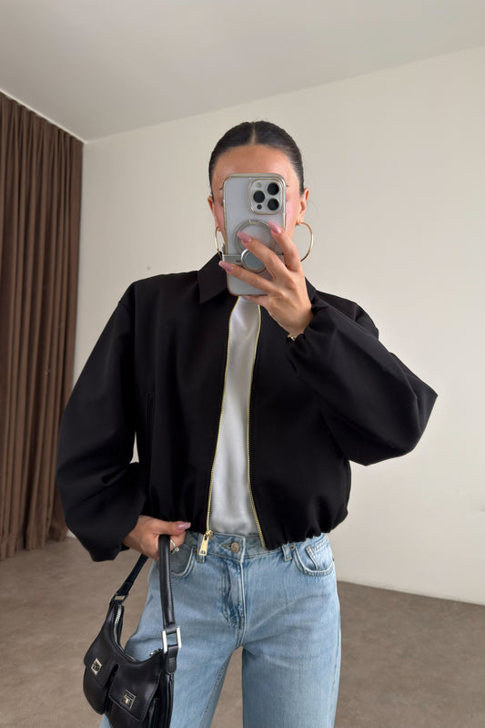 Premium Polo Yaka Siyah Bomber Ceket