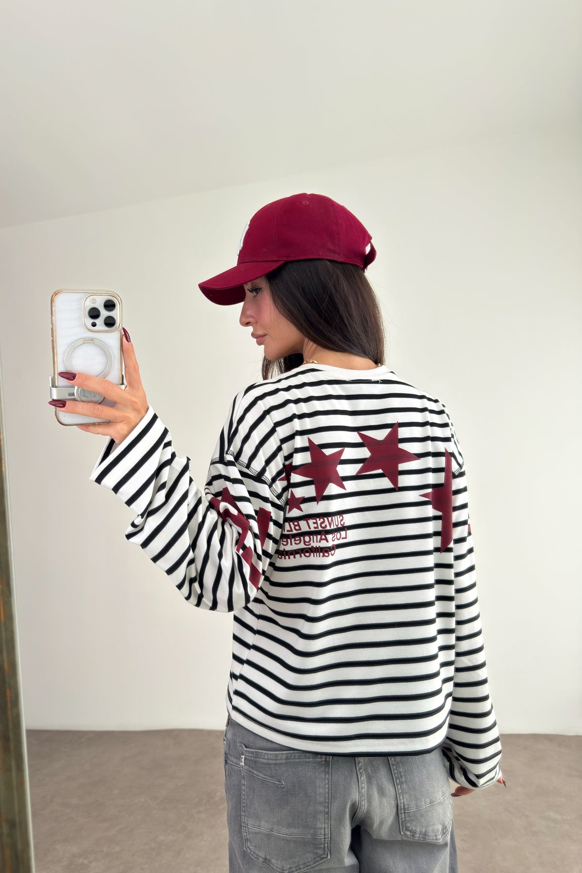 LA Siyah Beyaz Çizgili Sweatshirt