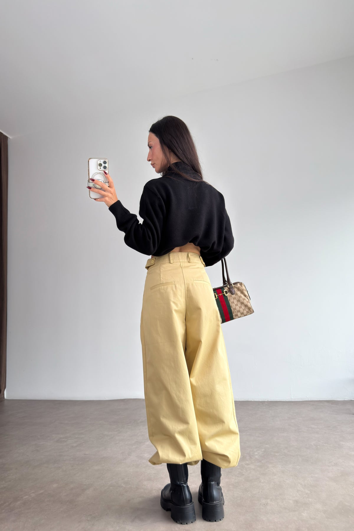 Pensli Yüksek Belli Bej Wide Leg Pantolon