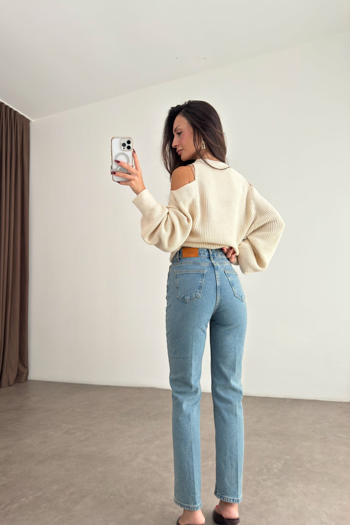 Zra Orj. Teal Blue Yüksek Belli Mom Fit Jean