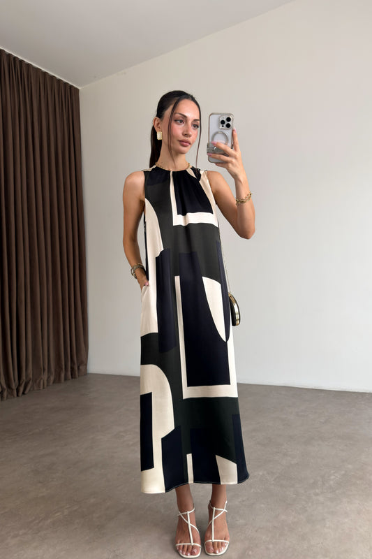 SD Orijinal Geometrik Desenli Elbise