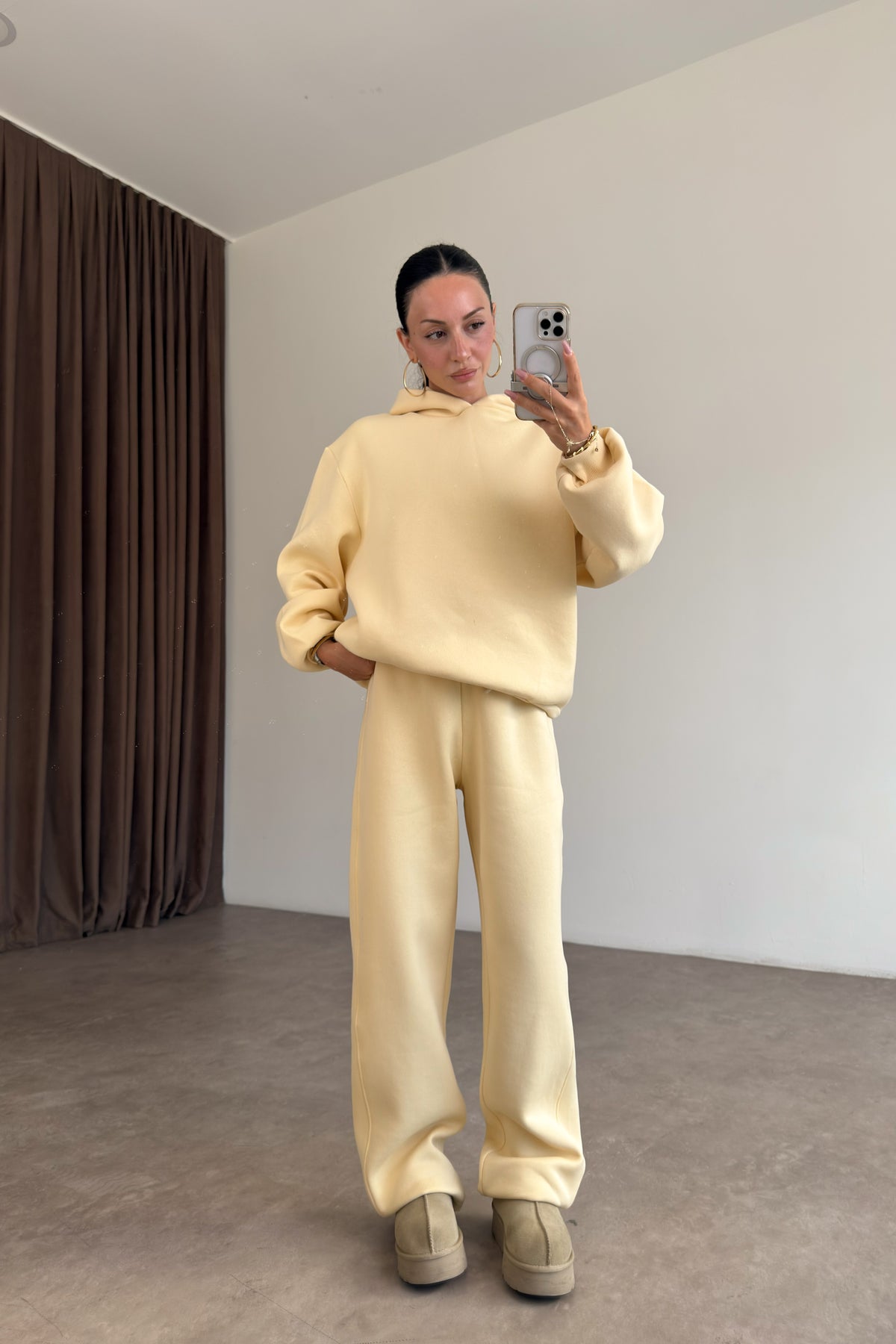 ZRA Kapüşonlu Şardonlu Butter Yellow Takım