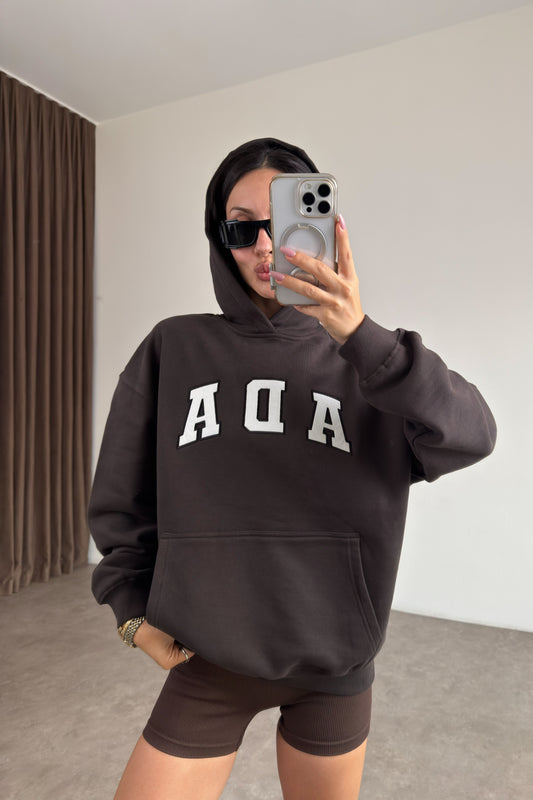 Orijinal Marka Ada Kahve Kapüşonlu Şardonlu Sweatshirt