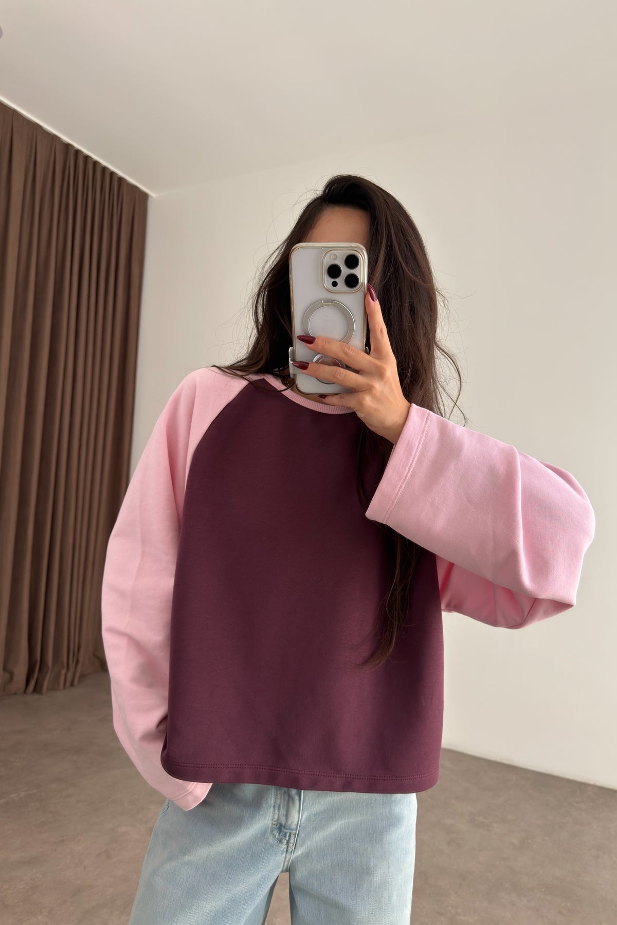 Mürdüm Pembe Beyzbol Sweatshirt