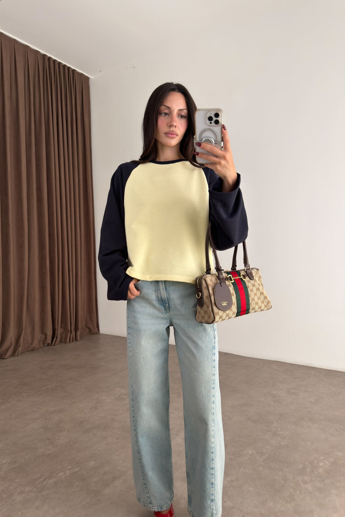 Lacivert Sarı Beyzbol Sweatshirt