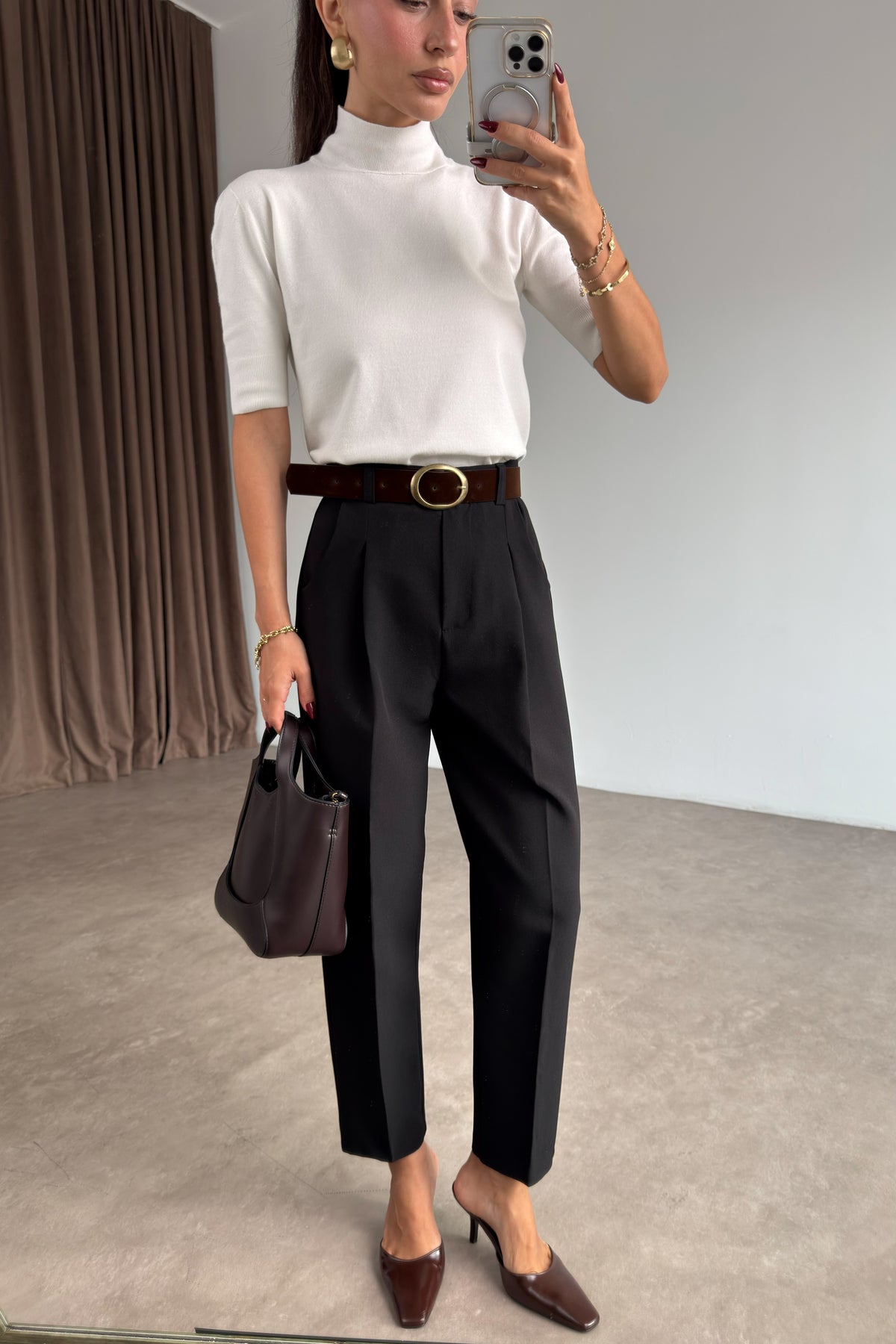 Premium Kemerli Siyah Havuç Pantolon