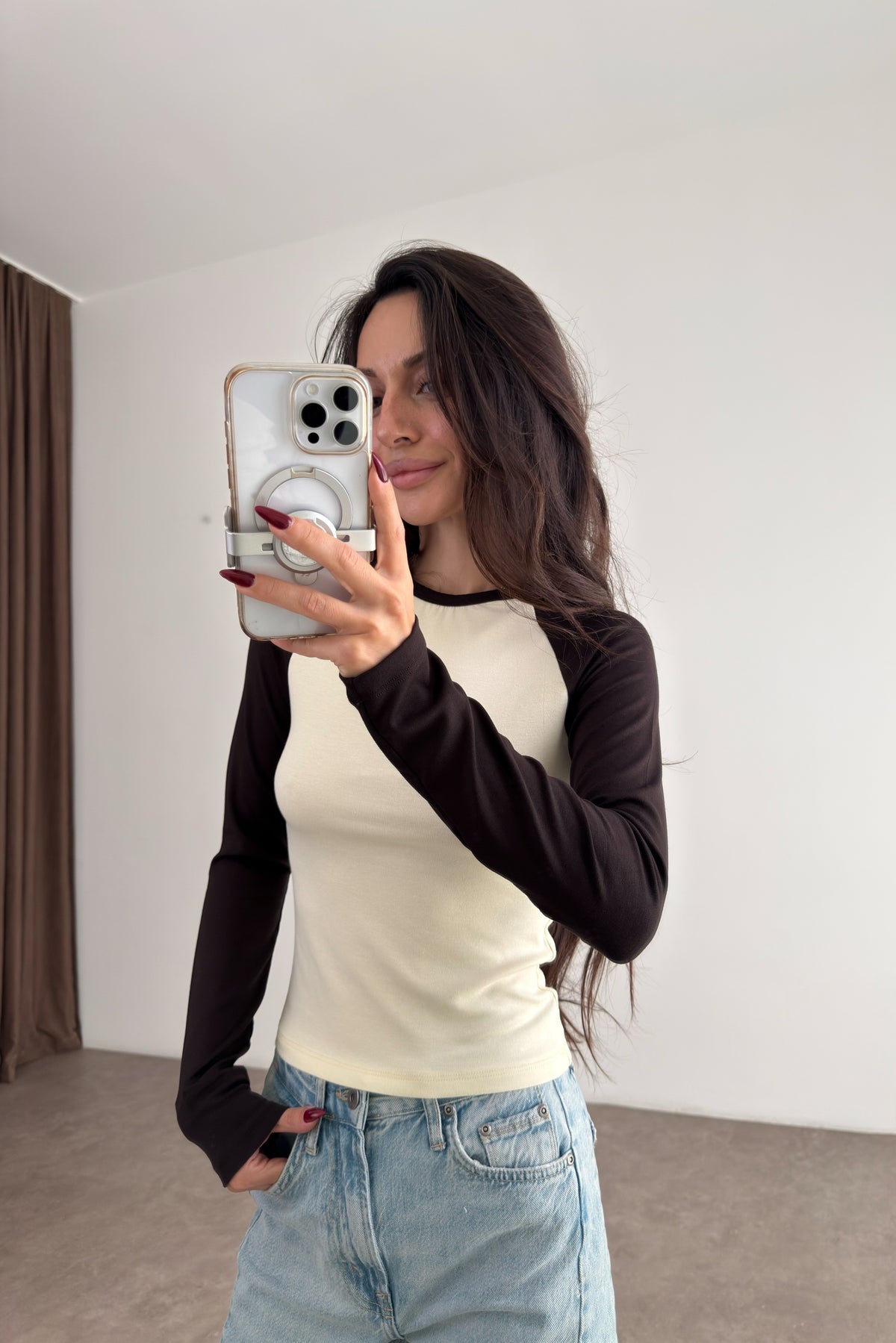 Raglan Kollu Kahve Sarı Body