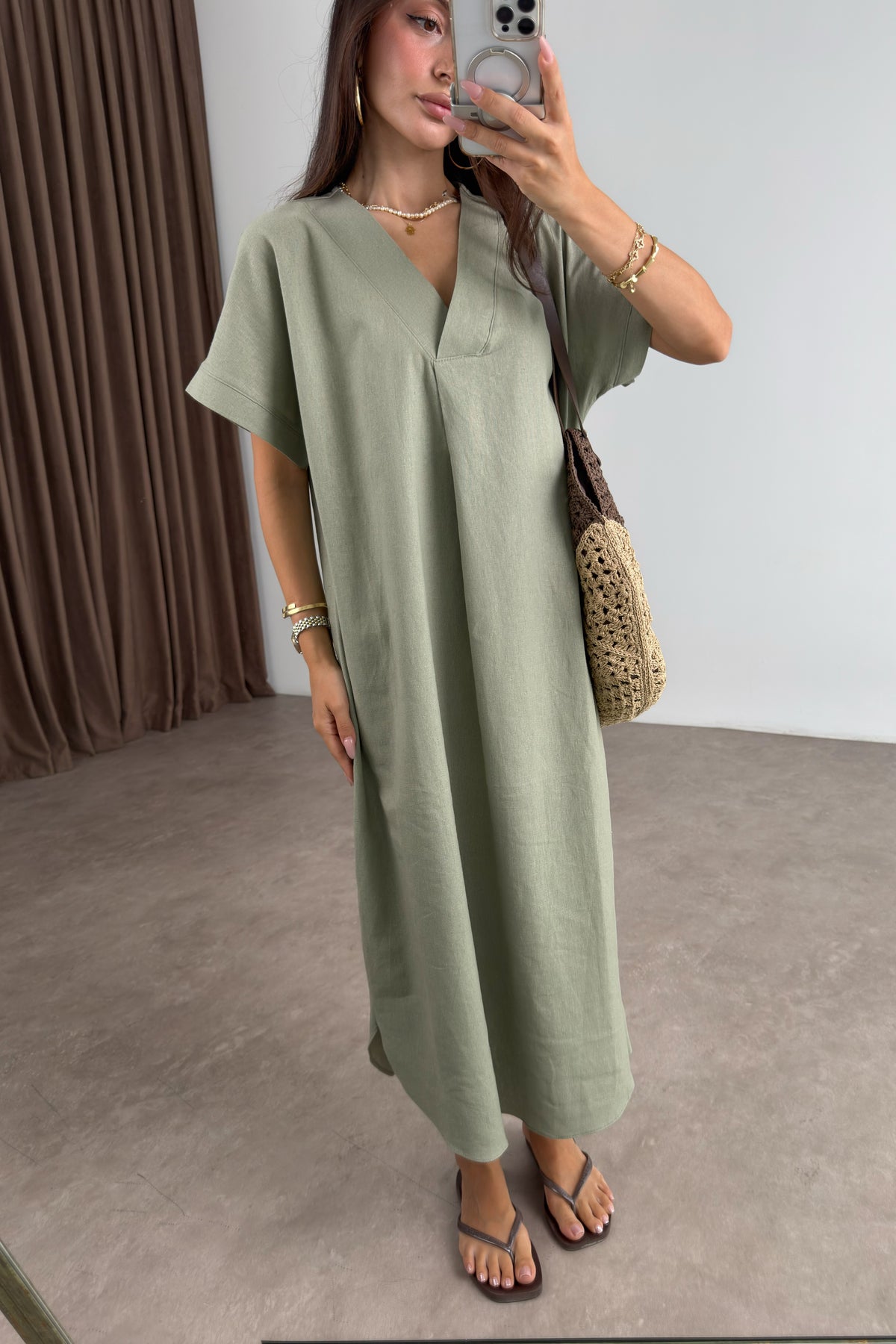 Premium Linen Keten Elbise Çağla