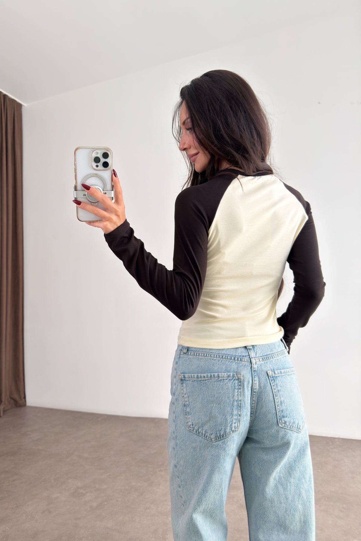 Raglan Kollu Kahve Sarı Body