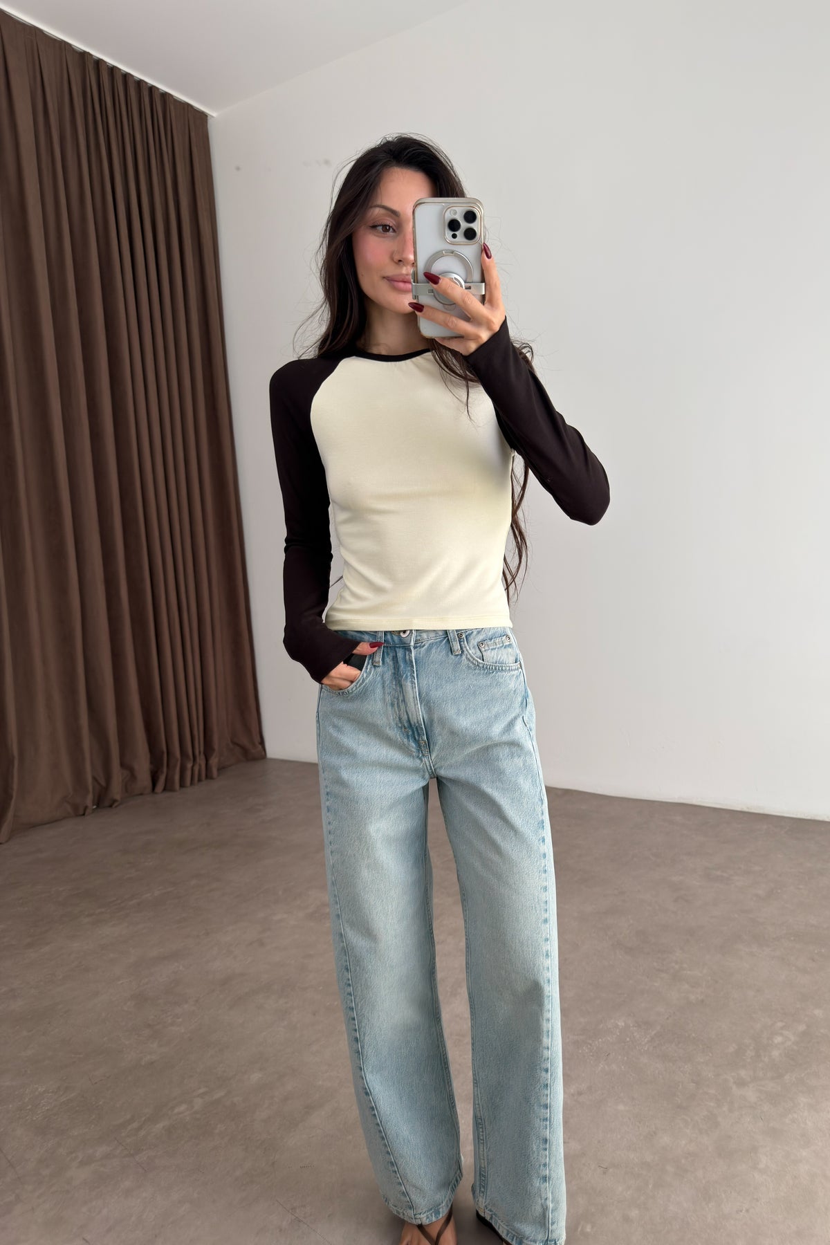 Raglan Kollu Kahve Sarı Body