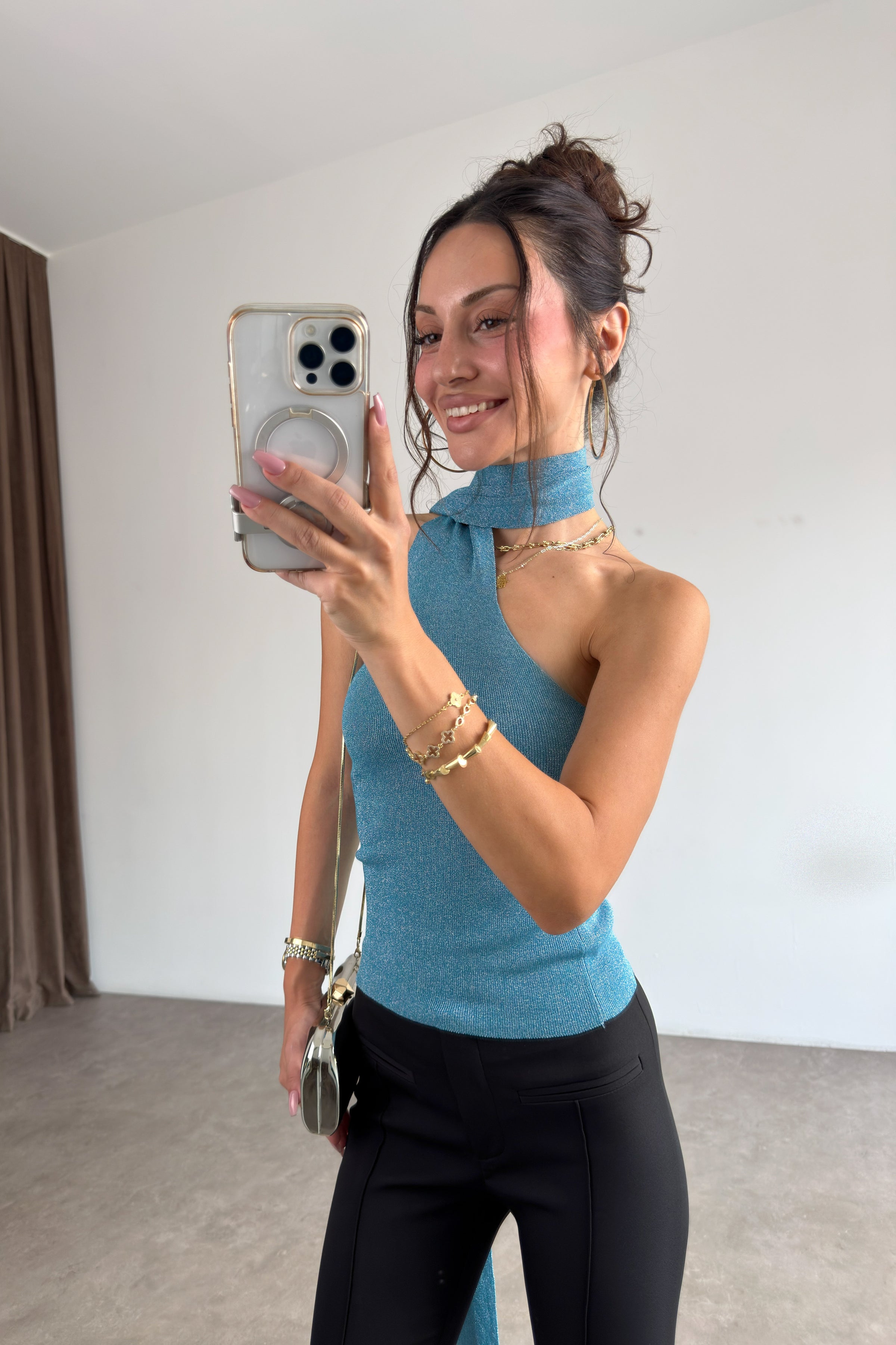 Mng Orj Işıltılı Şal Detaylı Bluz