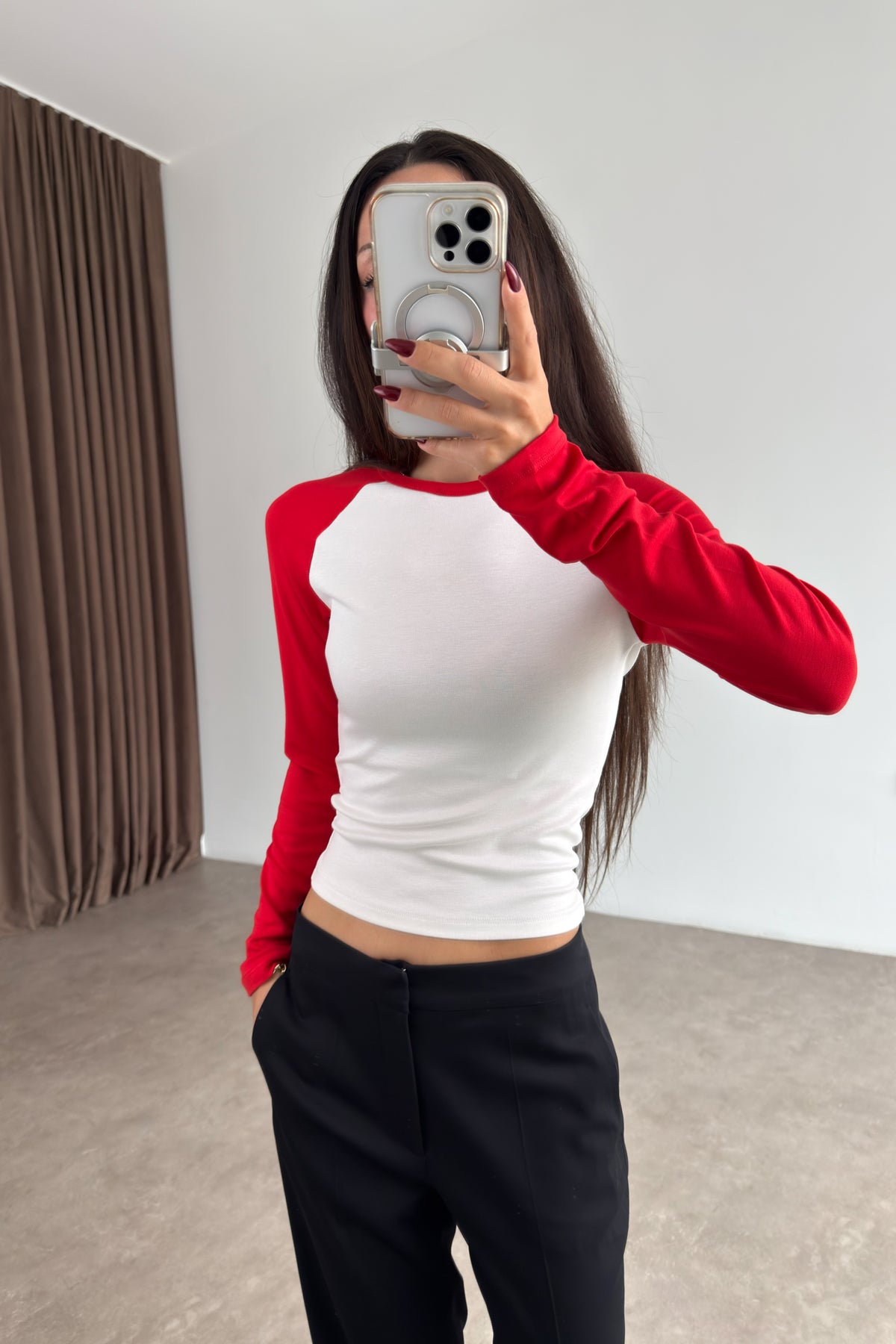 Raglan Kollu Kırmızı Beyaz Body