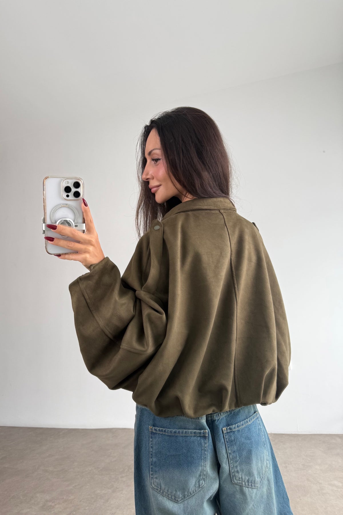 Premium Haki Süet Bomber Ceket