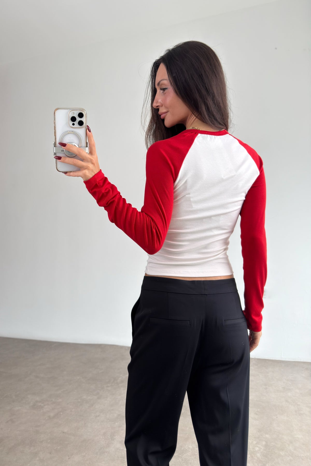 Raglan Kollu Kırmızı Beyaz Body