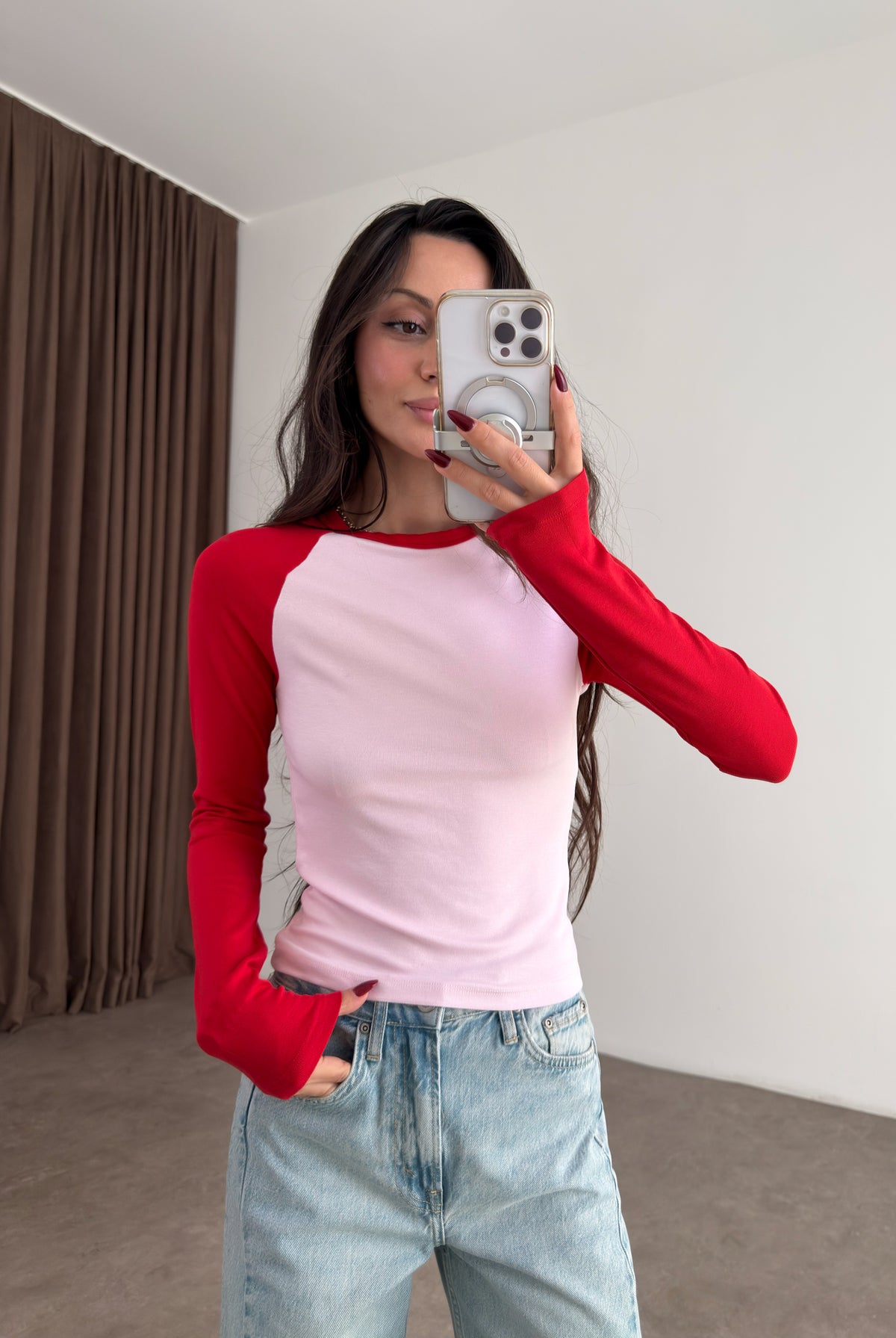 Raglan Kollu Kırmızı Pembe Body