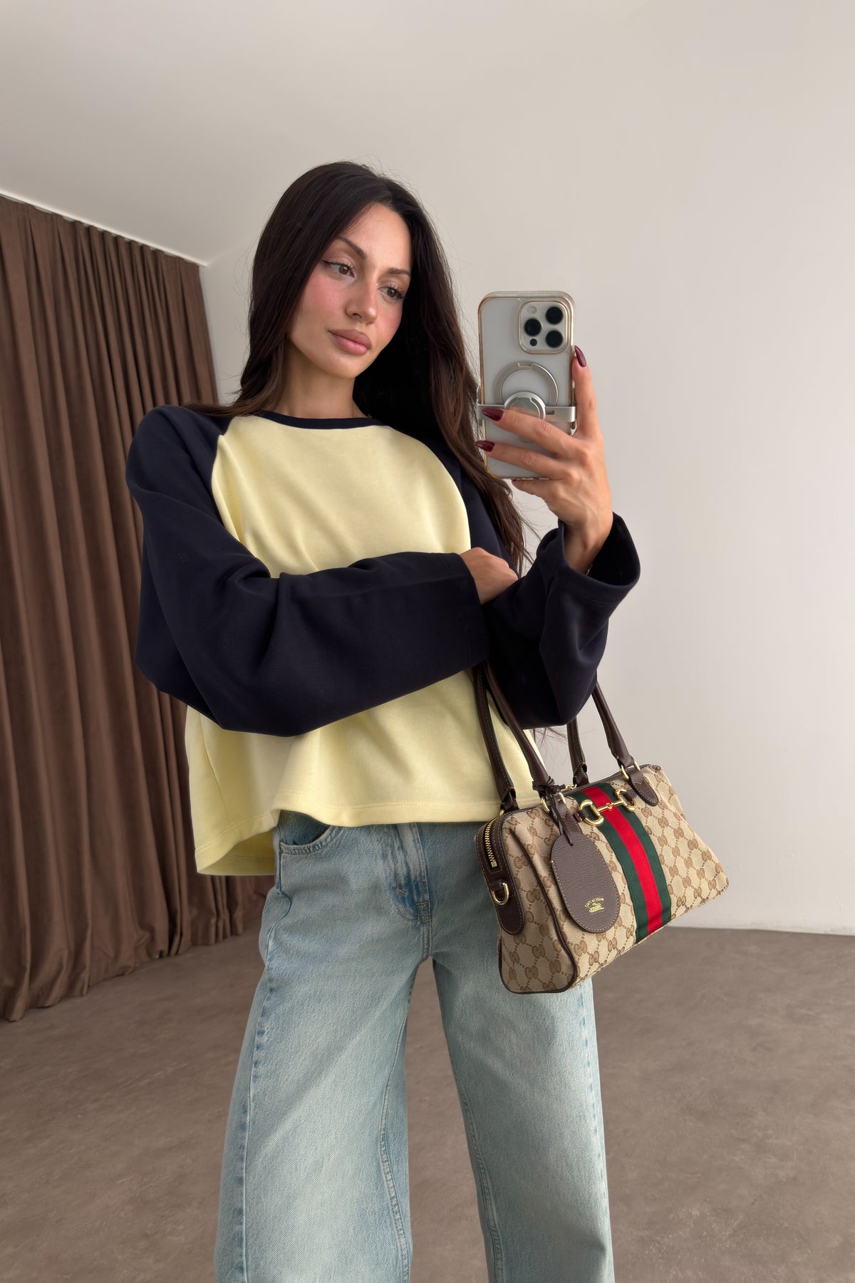 Lacivert Sarı Beyzbol Sweatshirt