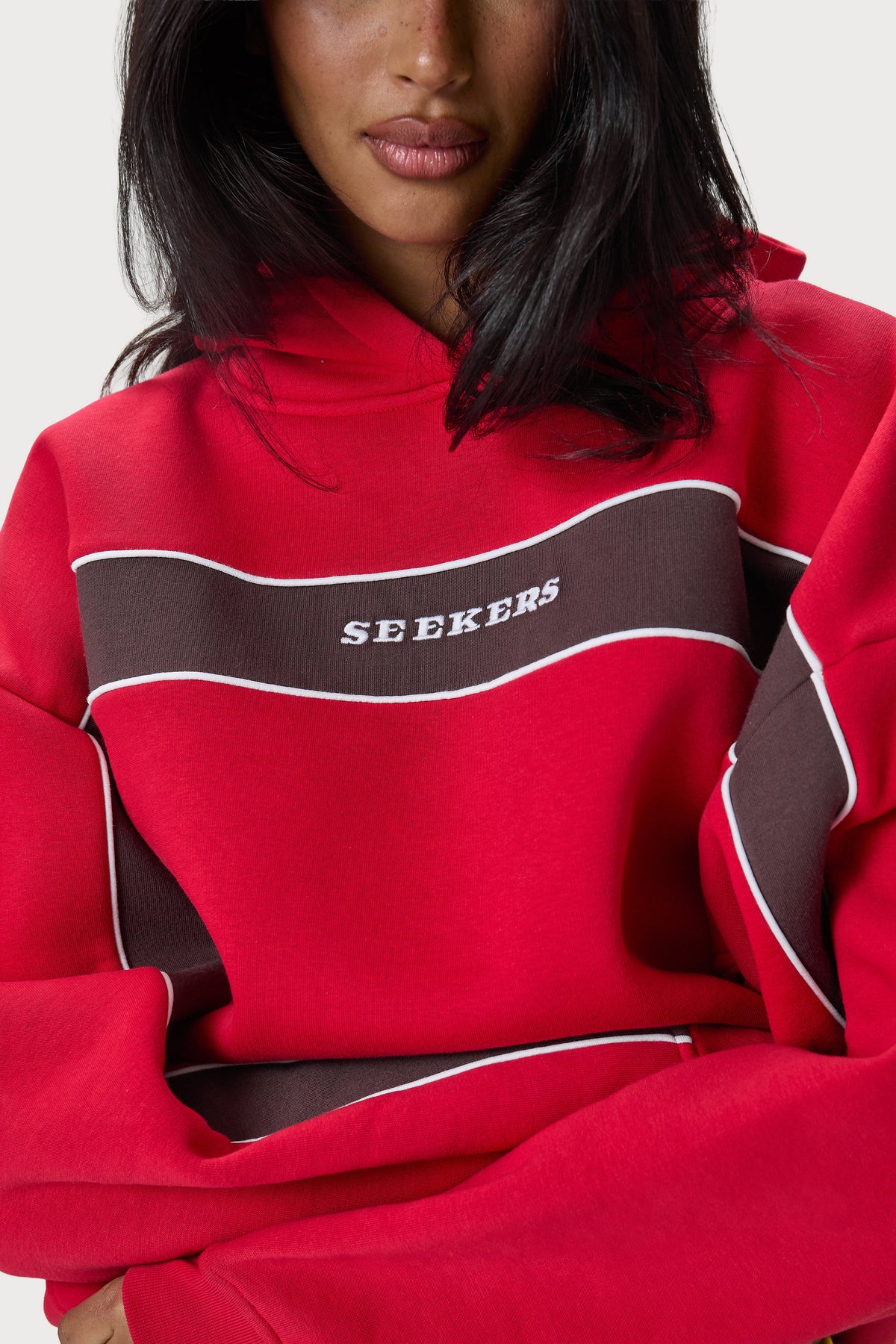 Seekers Kahve Şeritli Kırmızı Sweatshirt