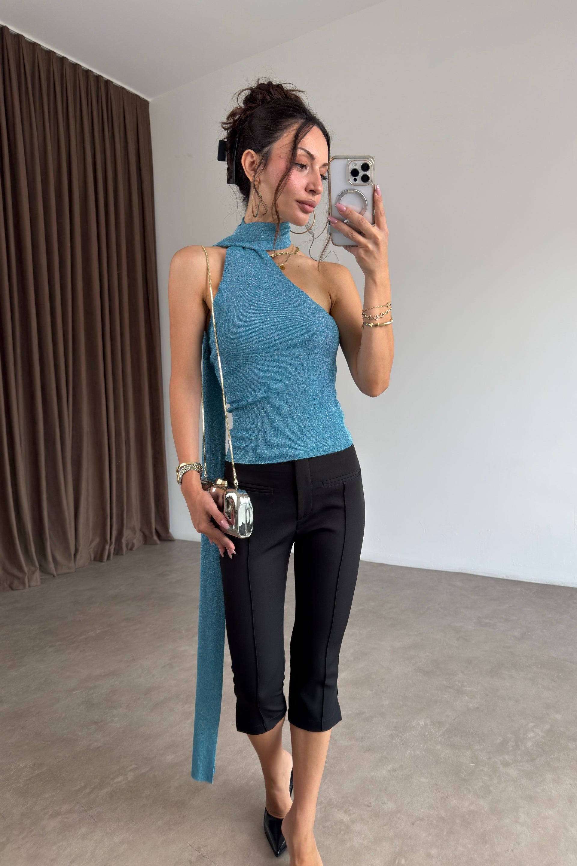 Mng Orj Işıltılı Şal Detaylı Bluz