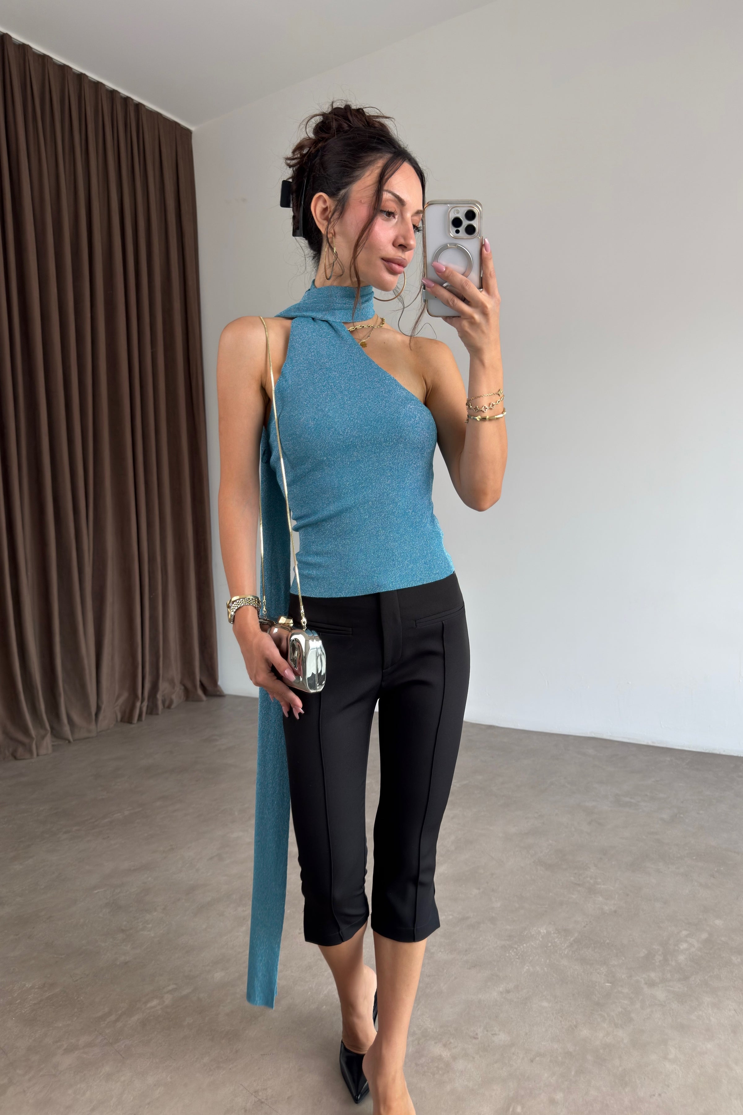Mng Orj Işıltılı Şal Detaylı Bluz