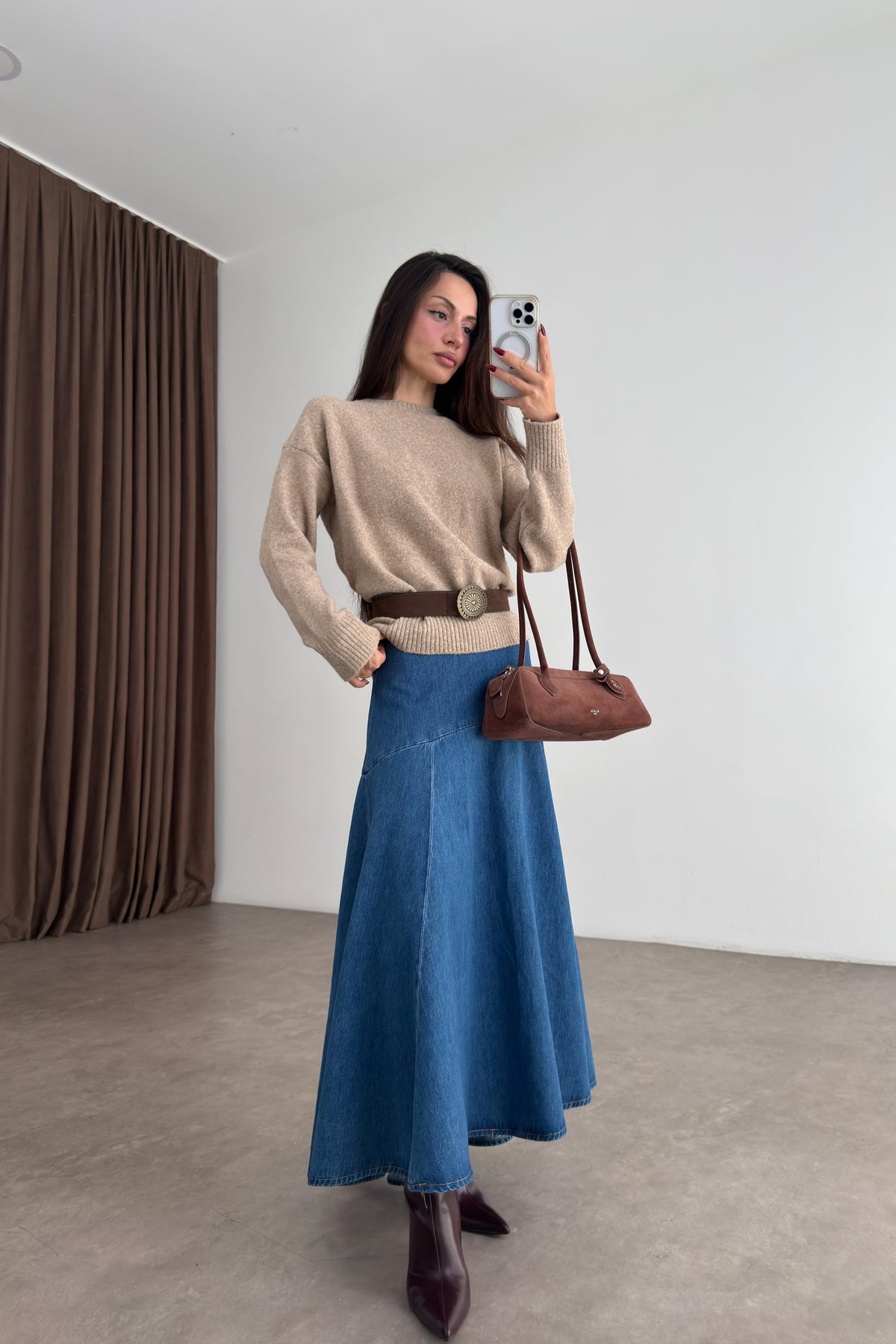 ZR Orj. Uzun Kloş Denim Etek