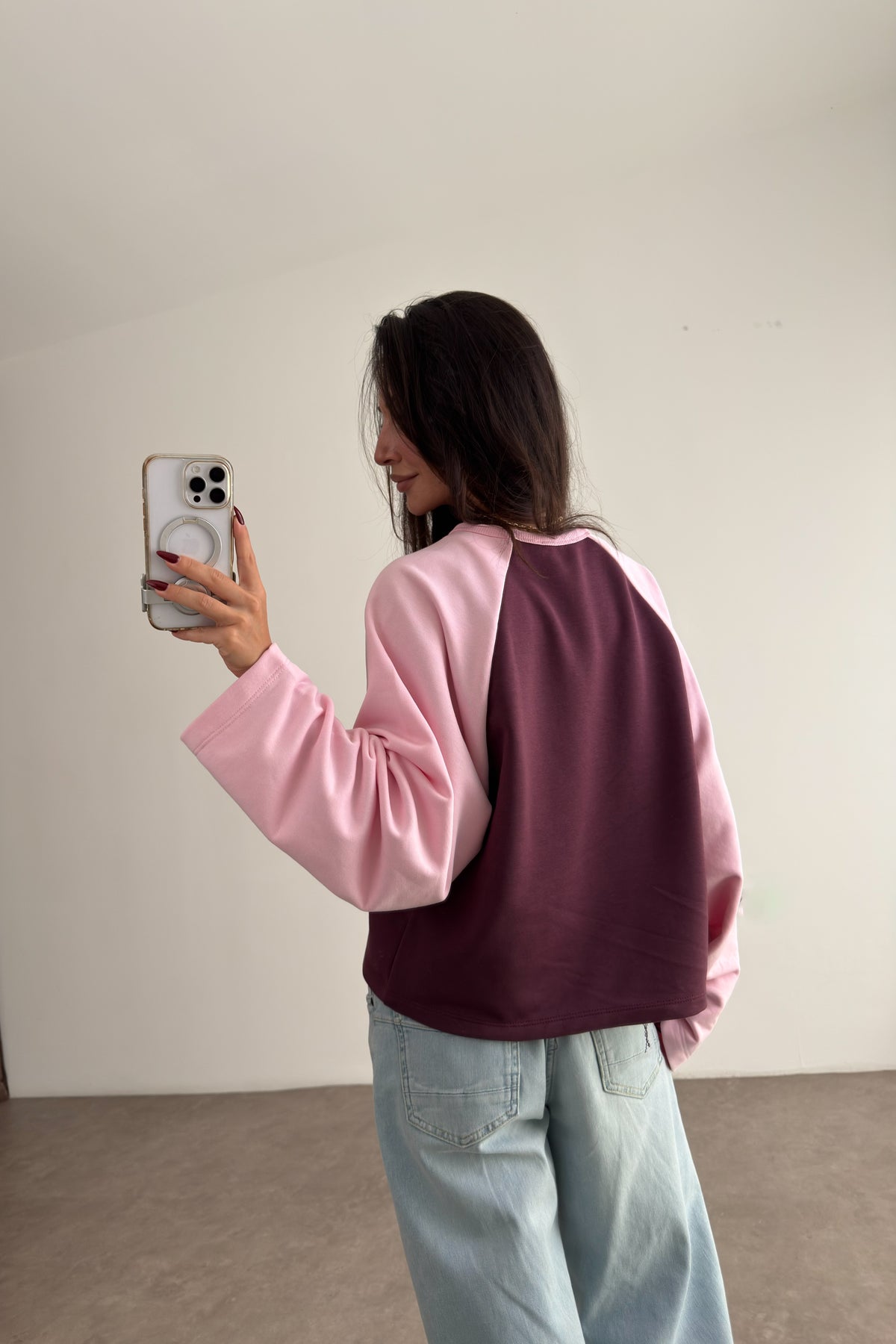 Mürdüm Pembe Beyzbol Sweatshirt