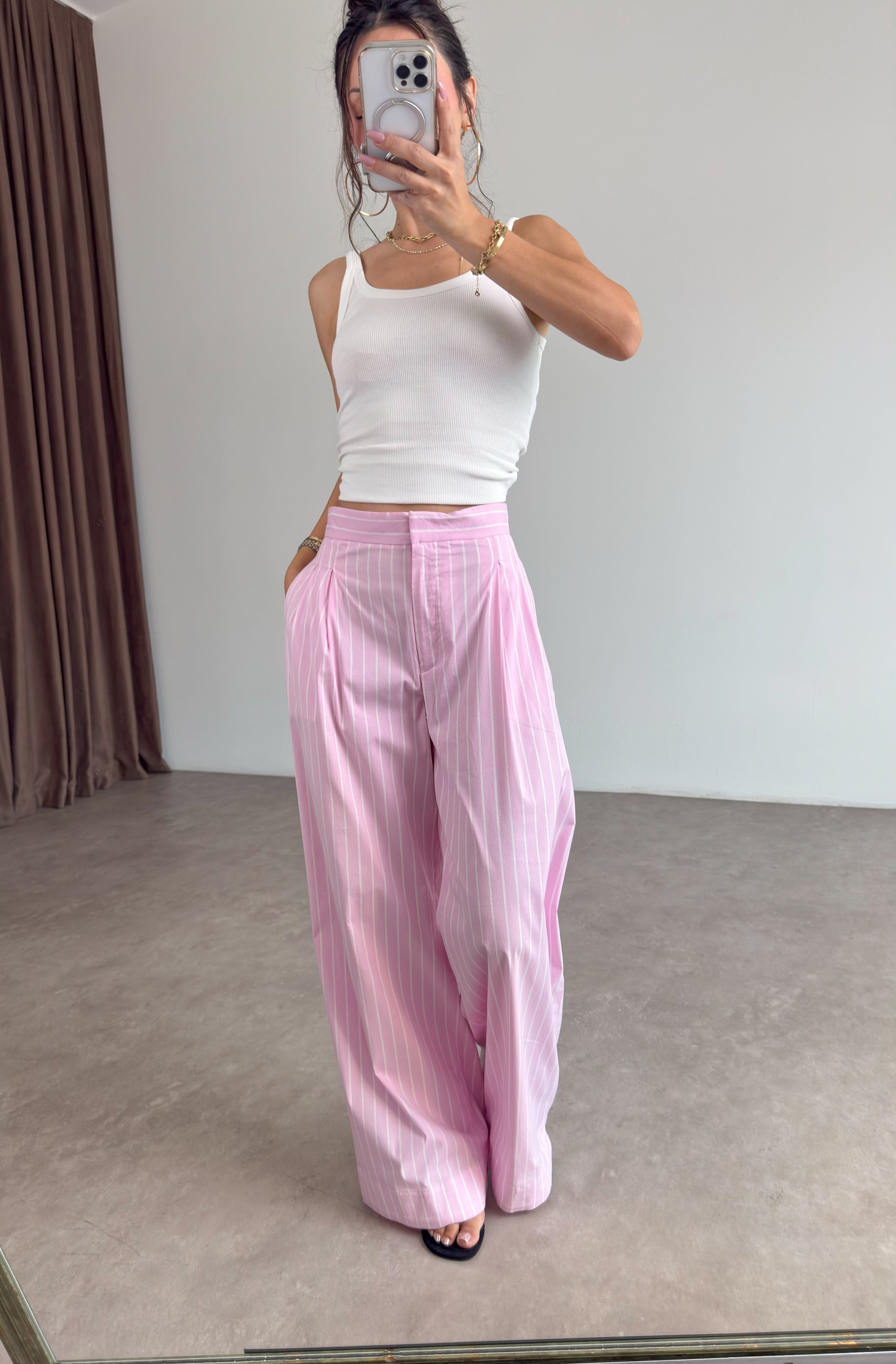 Zr Pembe Beyaz Çizgili Pantolon