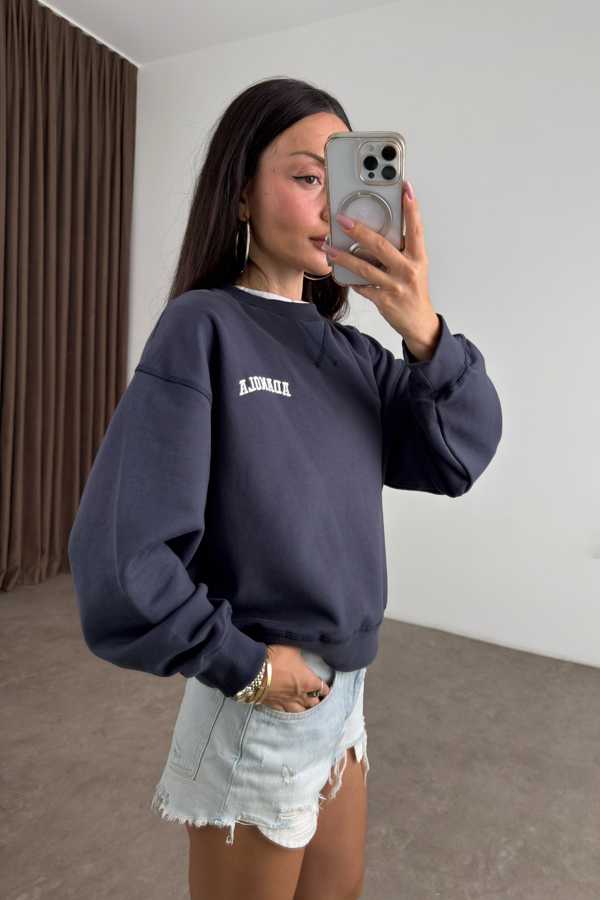 Orijinal Marka Loouse Fit Antrasit Sweatshirt