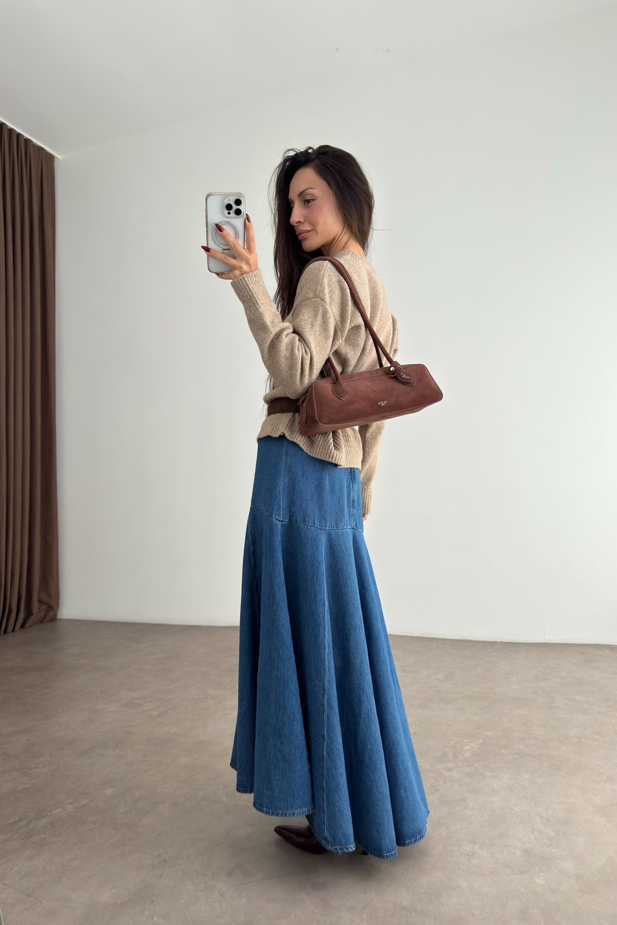ZR Orj. Uzun Kloş Denim Etek