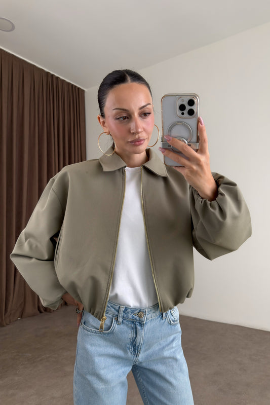 Premium Polo Yaka Haki Bomber Ceket