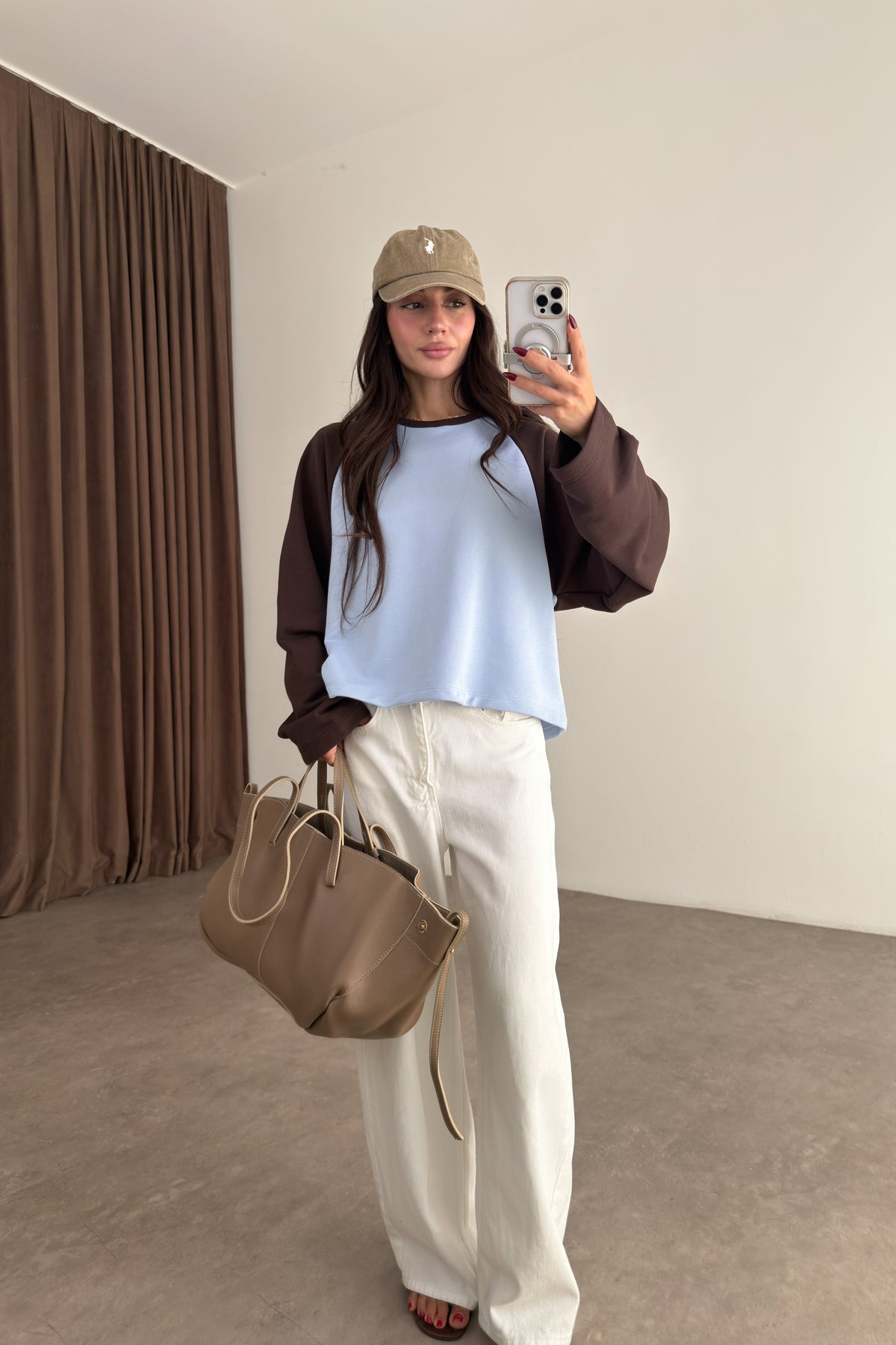 Kahve Mavi Beyzbol Sweatshirt
